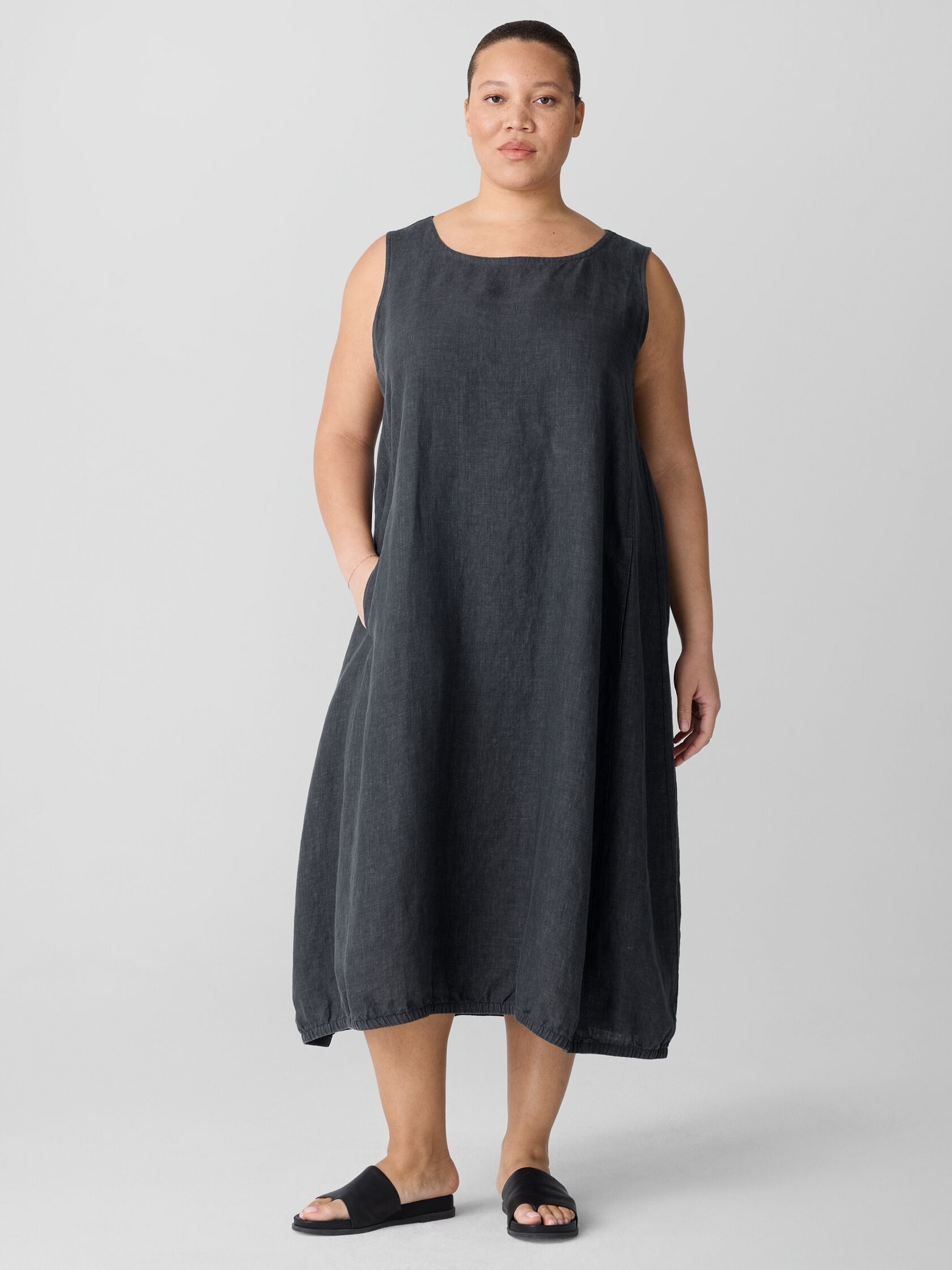 Washed Organic Linen Délavé Lantern Dress