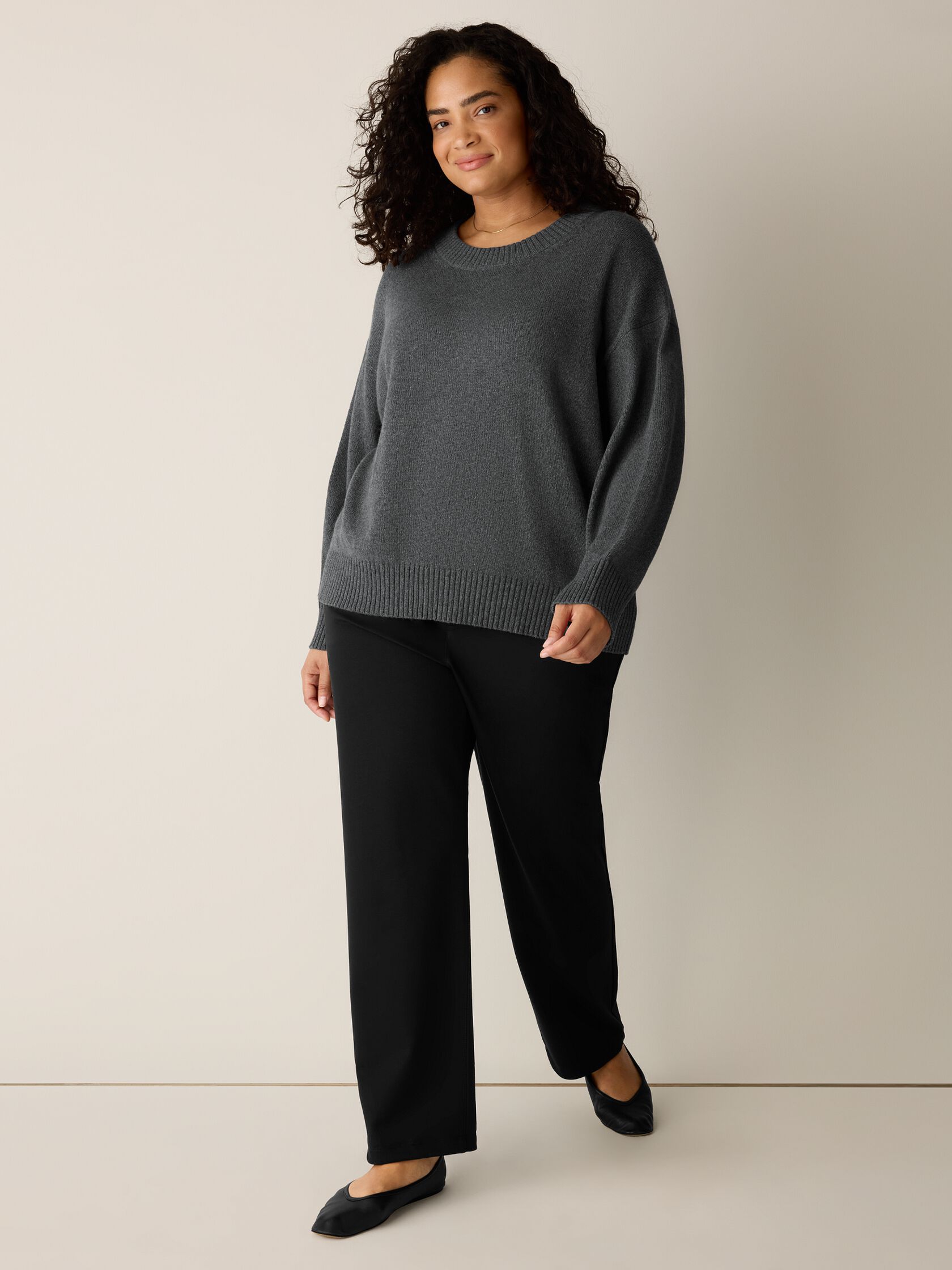 Cotton & Recycled Cashmere Crew Neck Top