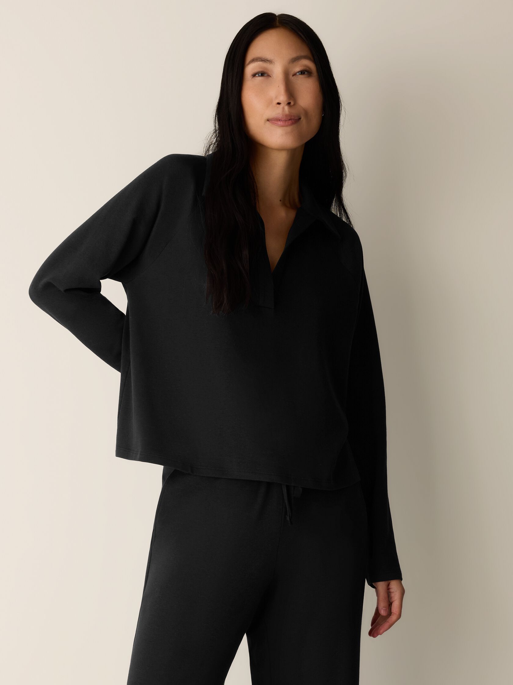 Cozy Brushed Terry Hug Split Neck Top