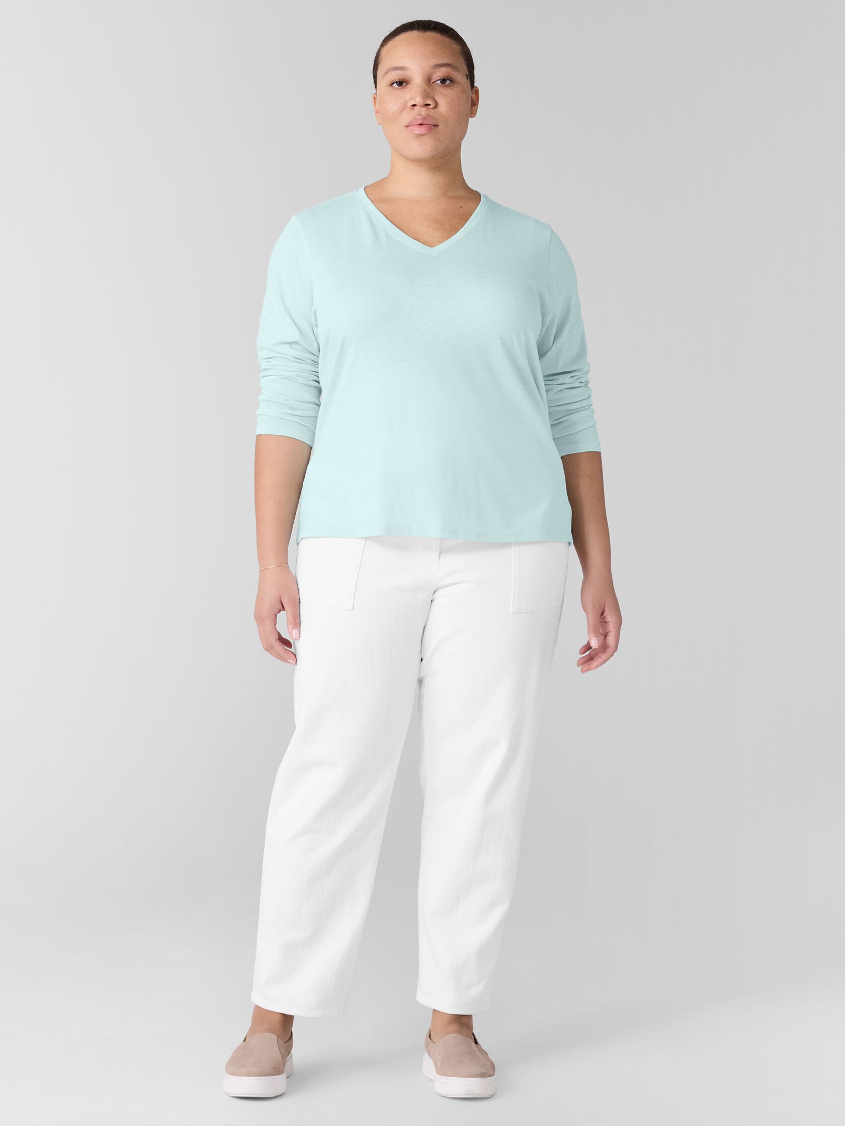 Organic Cotton Slubby Jersey V-Neck Top
