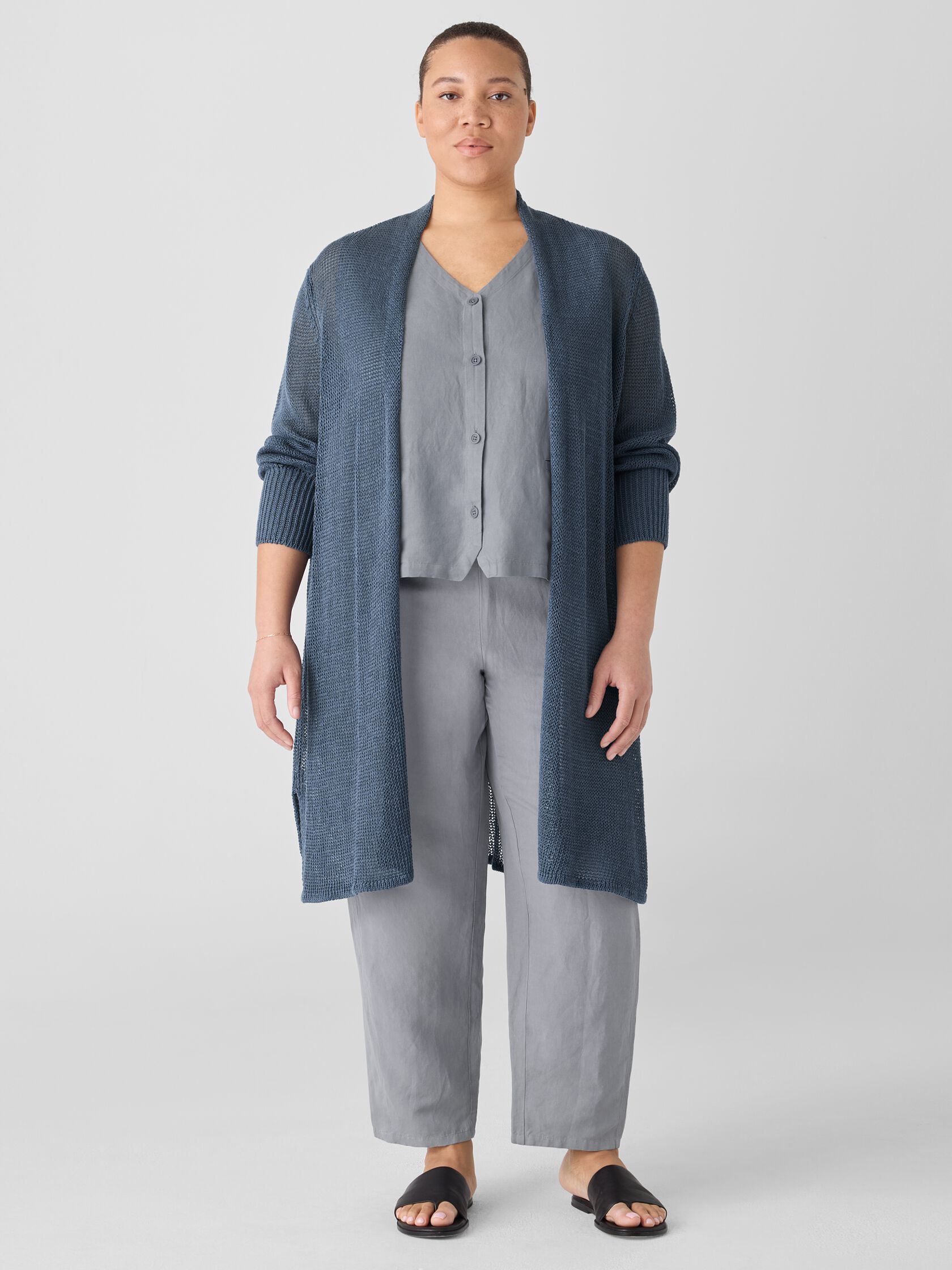 Organic Linen Cotton Cord Long Cardigan