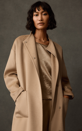 Lustrous Wool Coat and Textured Satin Tank and Skirt