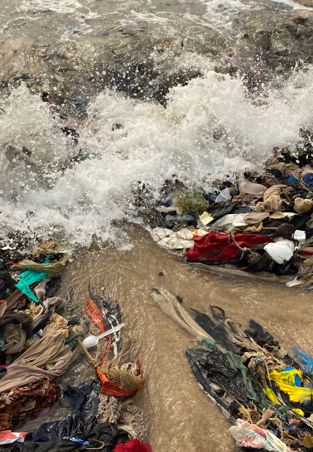 Textile waste polluting the ocean.