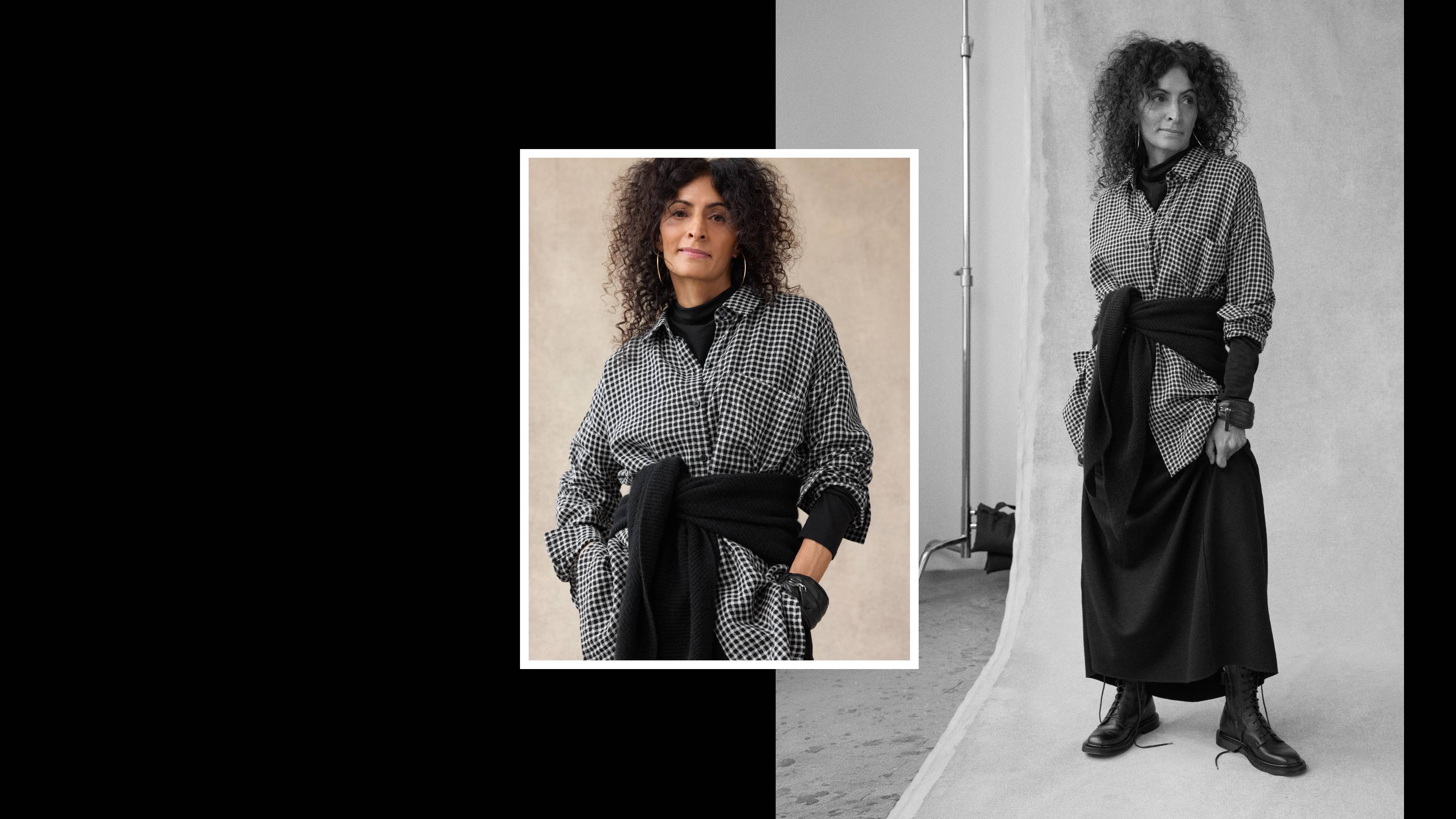 I love an oversized shirt, but at five foot two it can be overwhelming. One of the tricks I use is to tie something around my waist for a bit of a cinch.