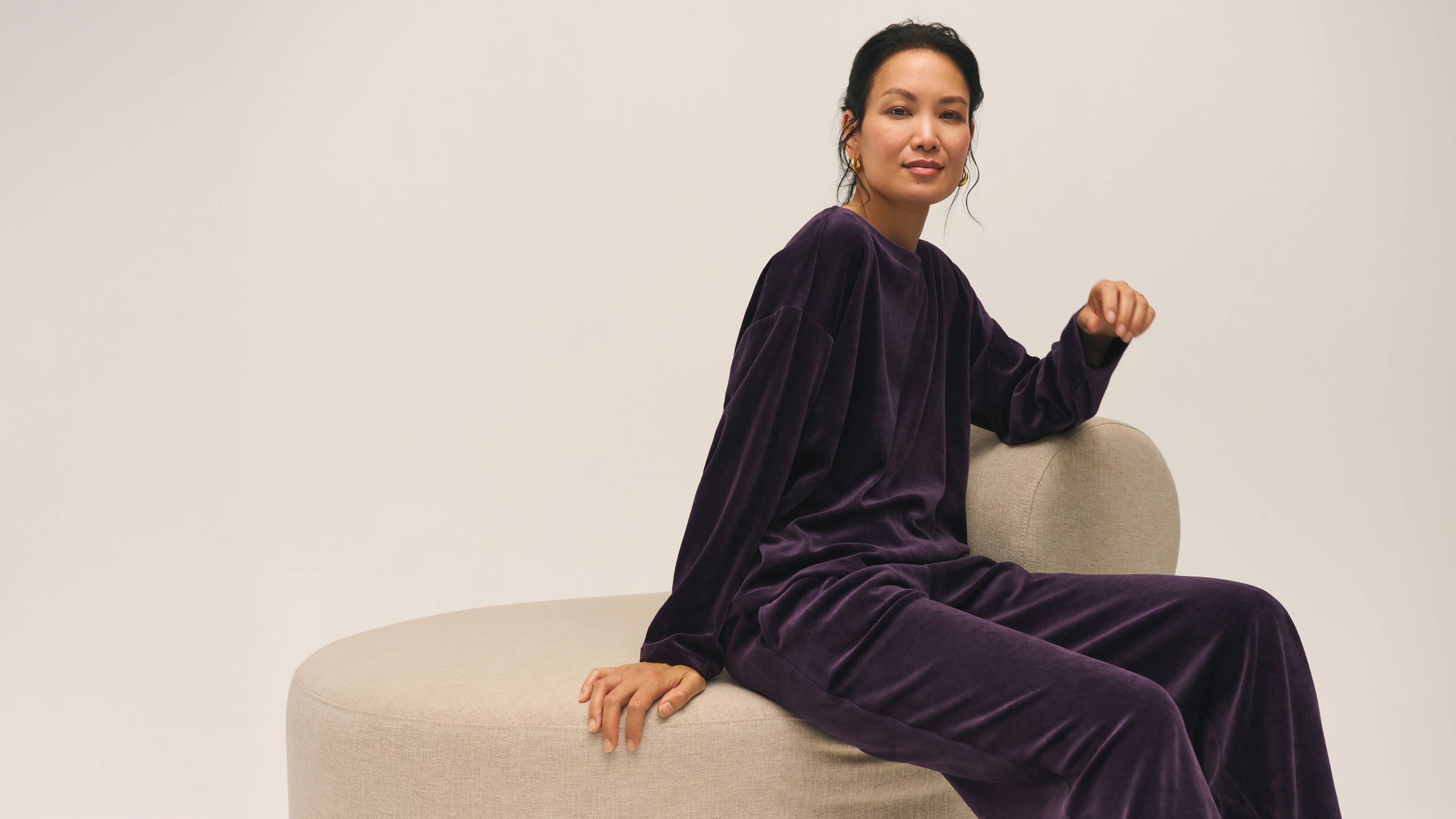 Cozy Velour Knit Bateau Neck Top and Wide Pant