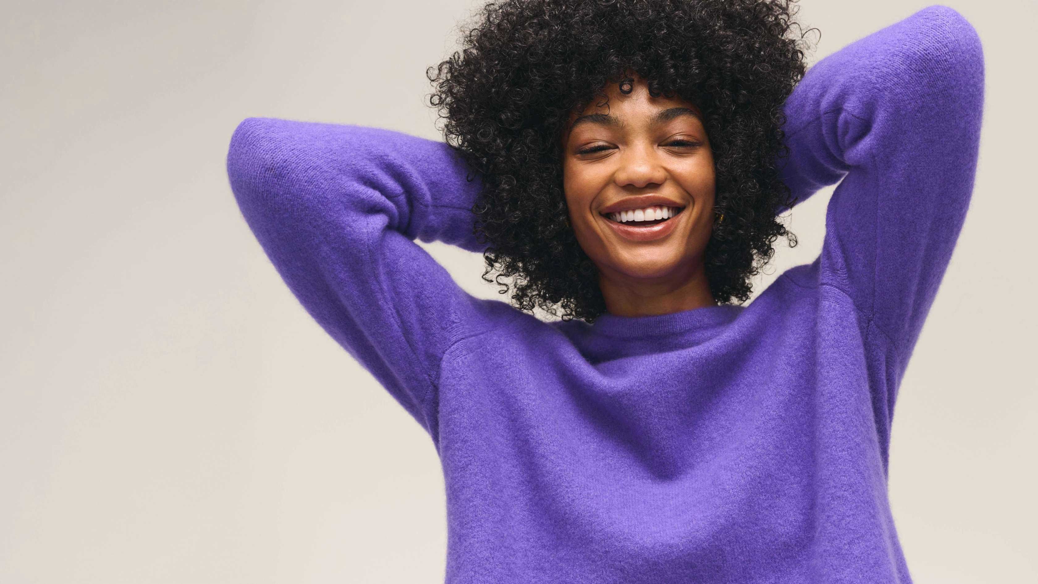 Cashmere Silk Boucle Bliss Crew Neck Top in Ultraviolet