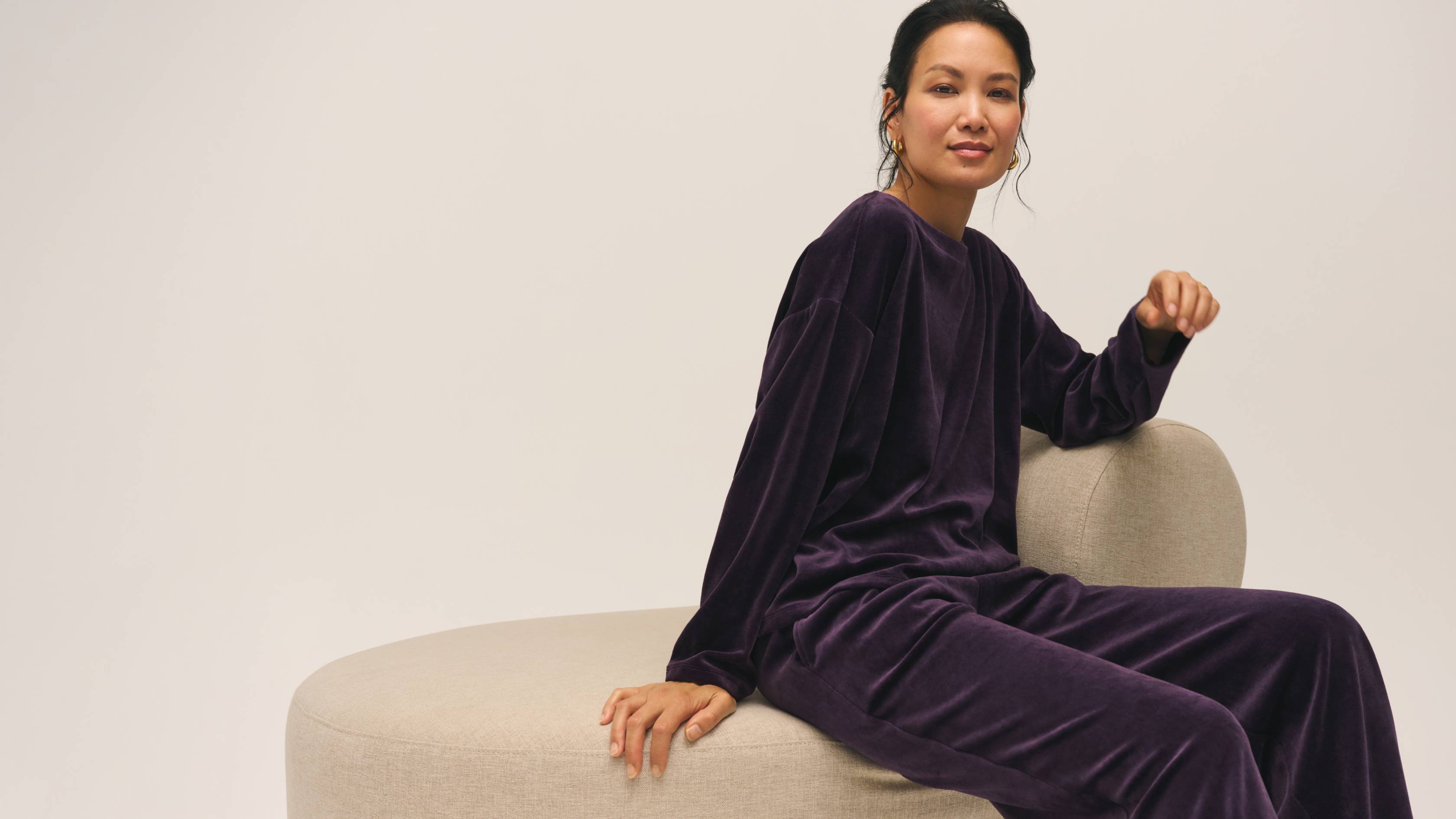 Cozy Velour Knit Bateau Neck Top and Wide Leg Pant