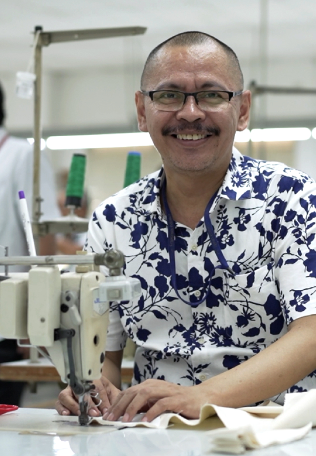 Man working at garment factory.