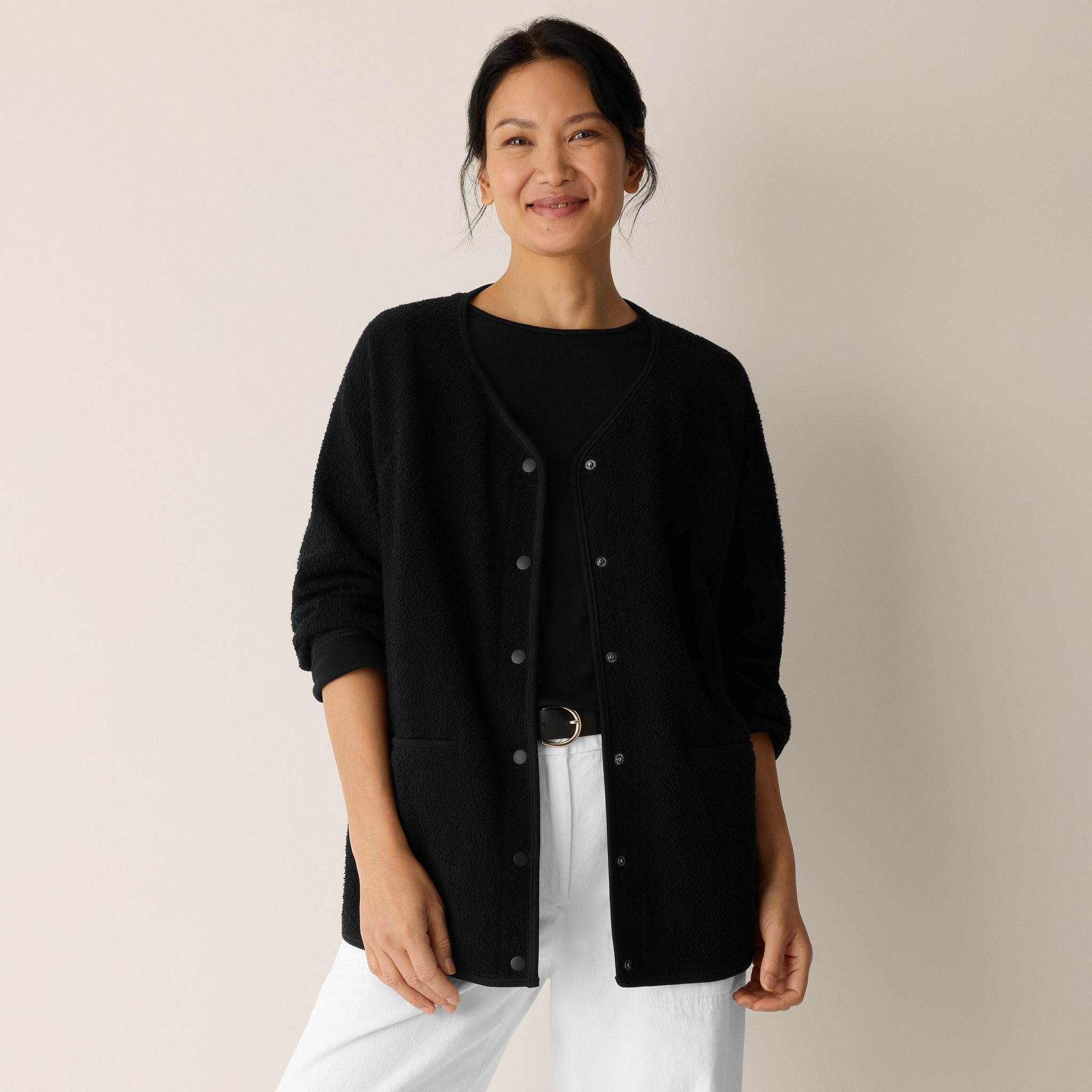 Organic Cotton Stretch Boucle V-Neck Jacket