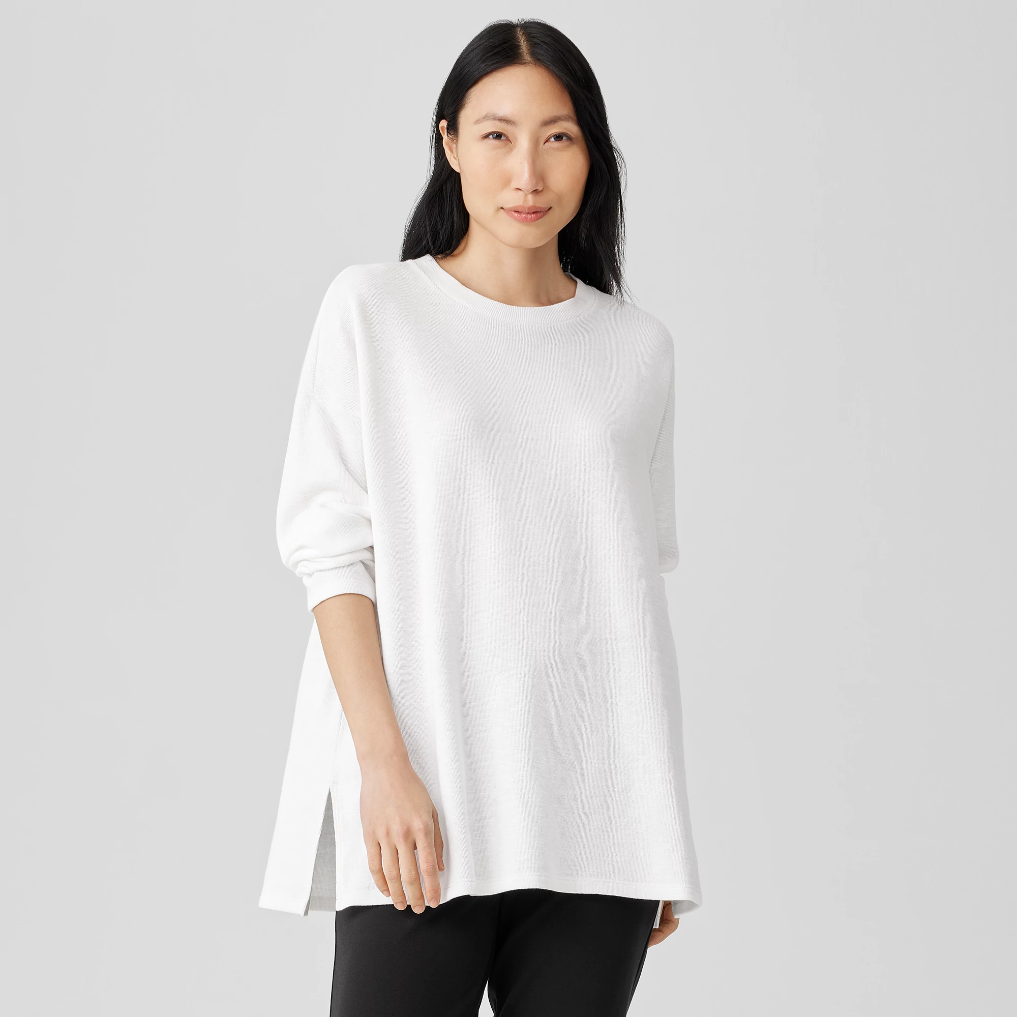 Organic Cotton Slubby Rib Knit Crew Neck Top | EILEEN FISHER