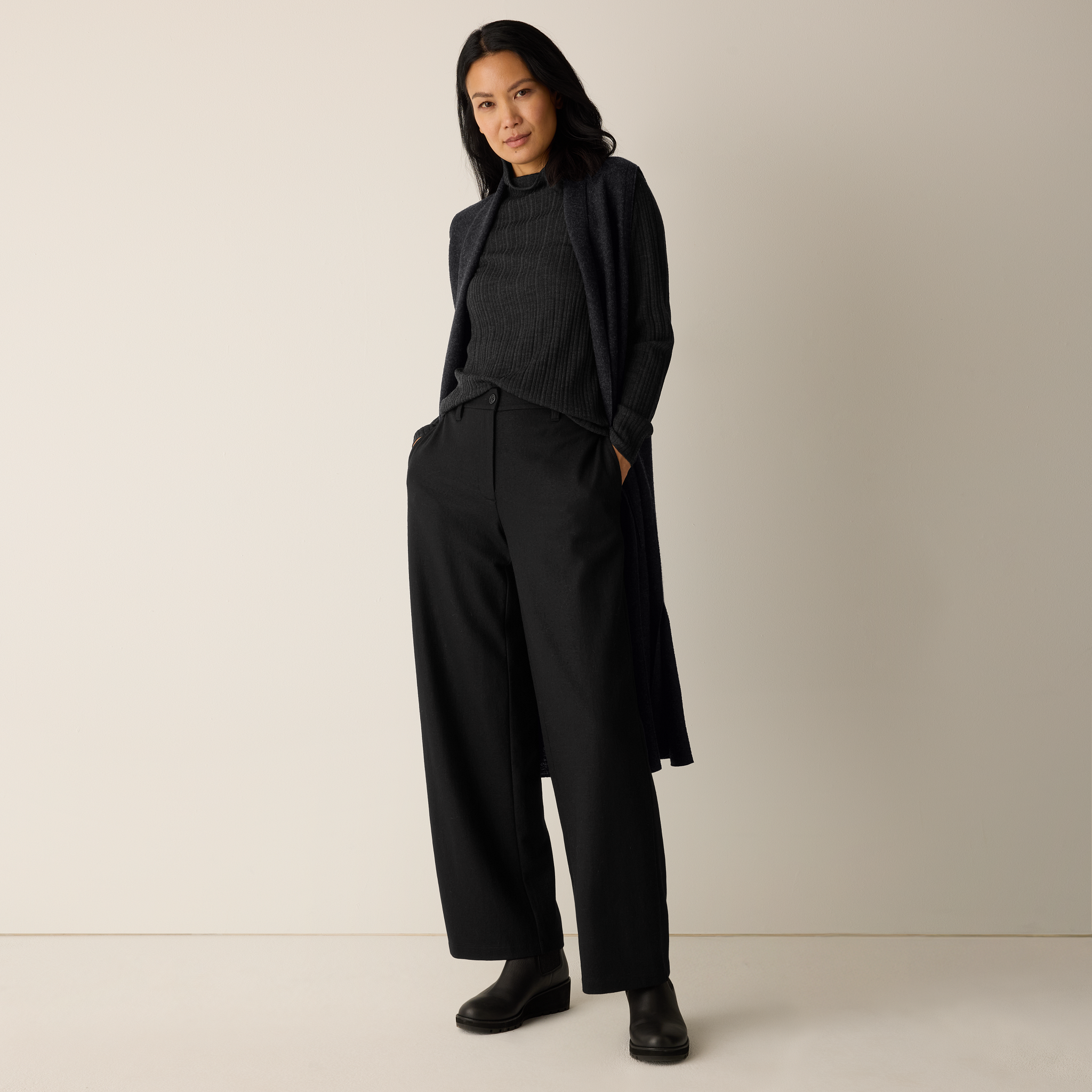 Felted Wool Jersey Wide-Leg Trouser