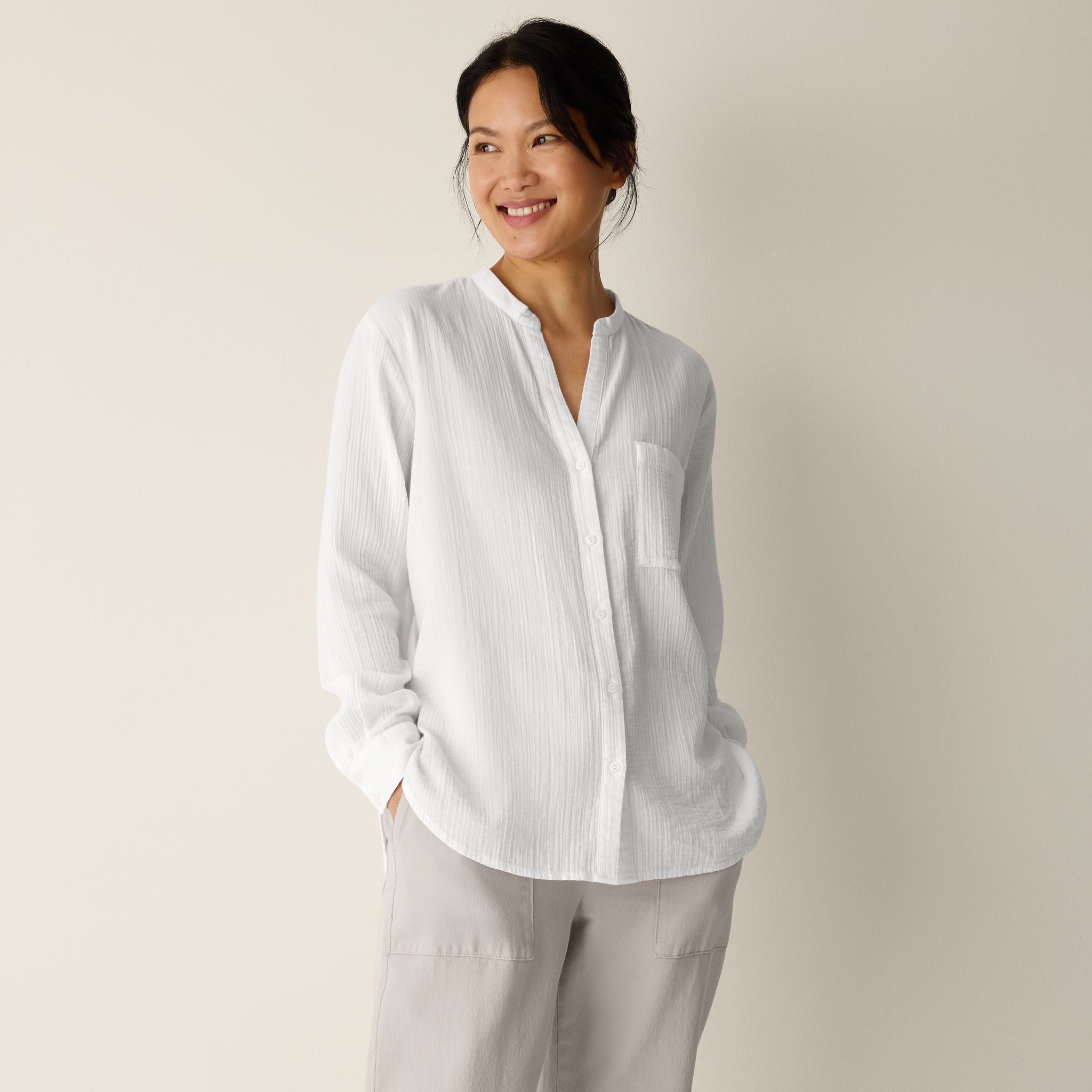 Organic Cotton Ripple Band Collar Shirt