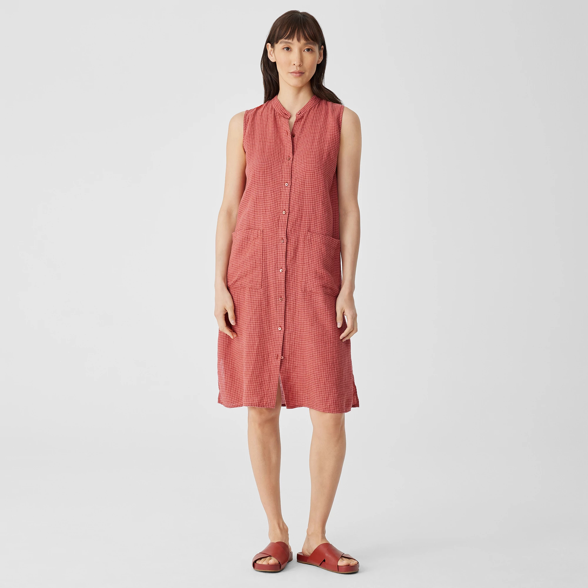 Puckered Organic Linen Sleeveless Dress | EILEEN FISHER