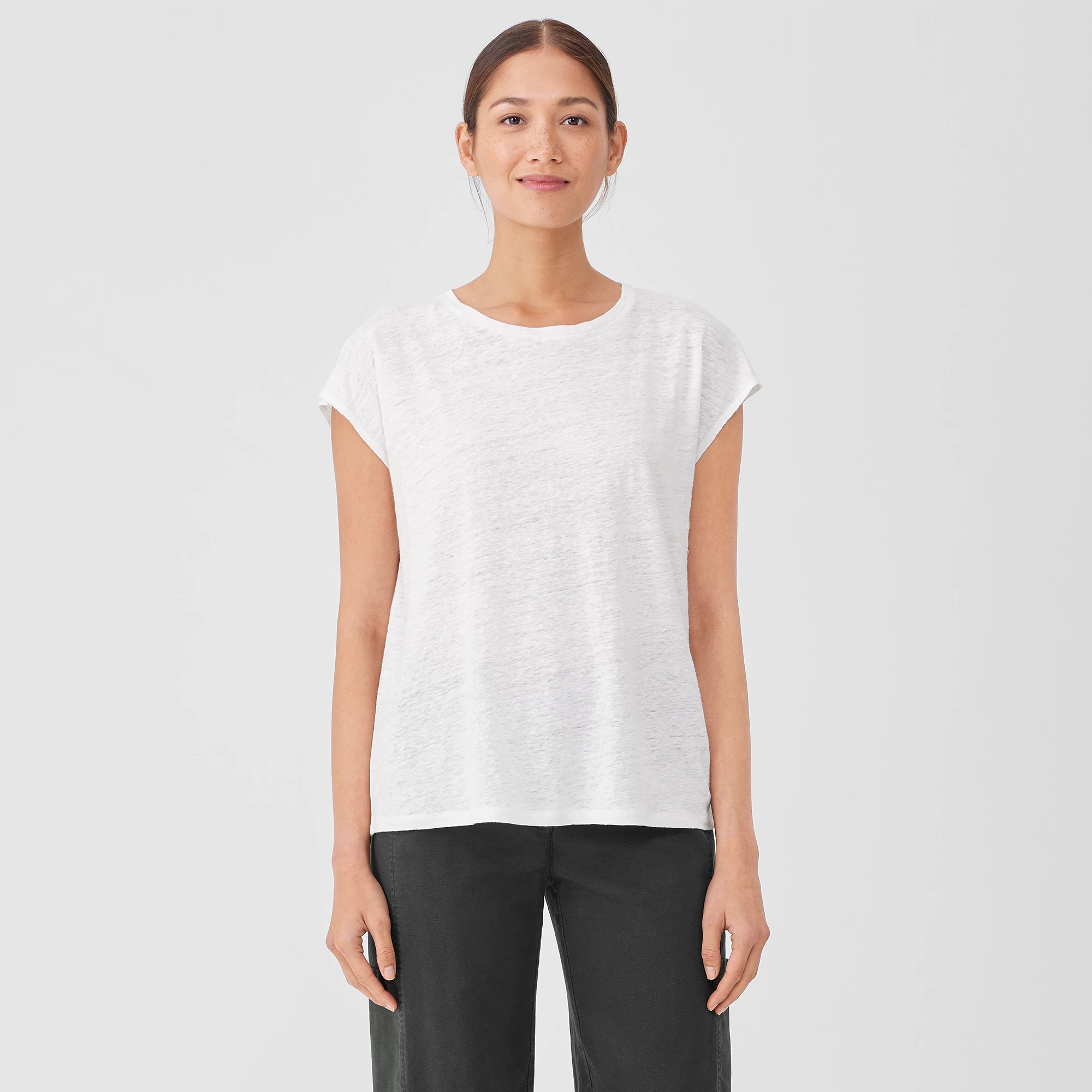 Organic Linen Jersey Shirred-Back Top from EILEEN FISHER - $87.20