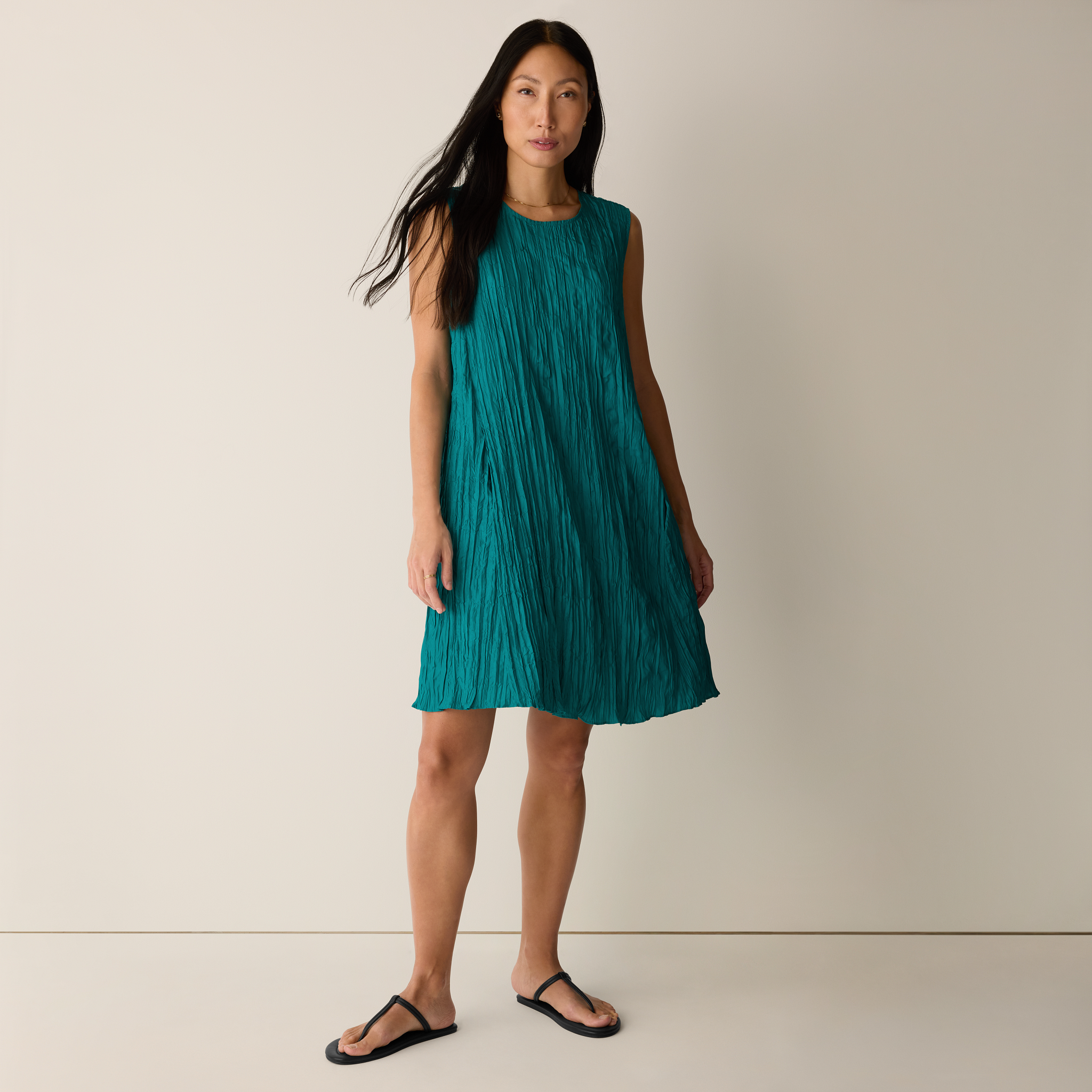 Crushed Silk Round Neck Dress