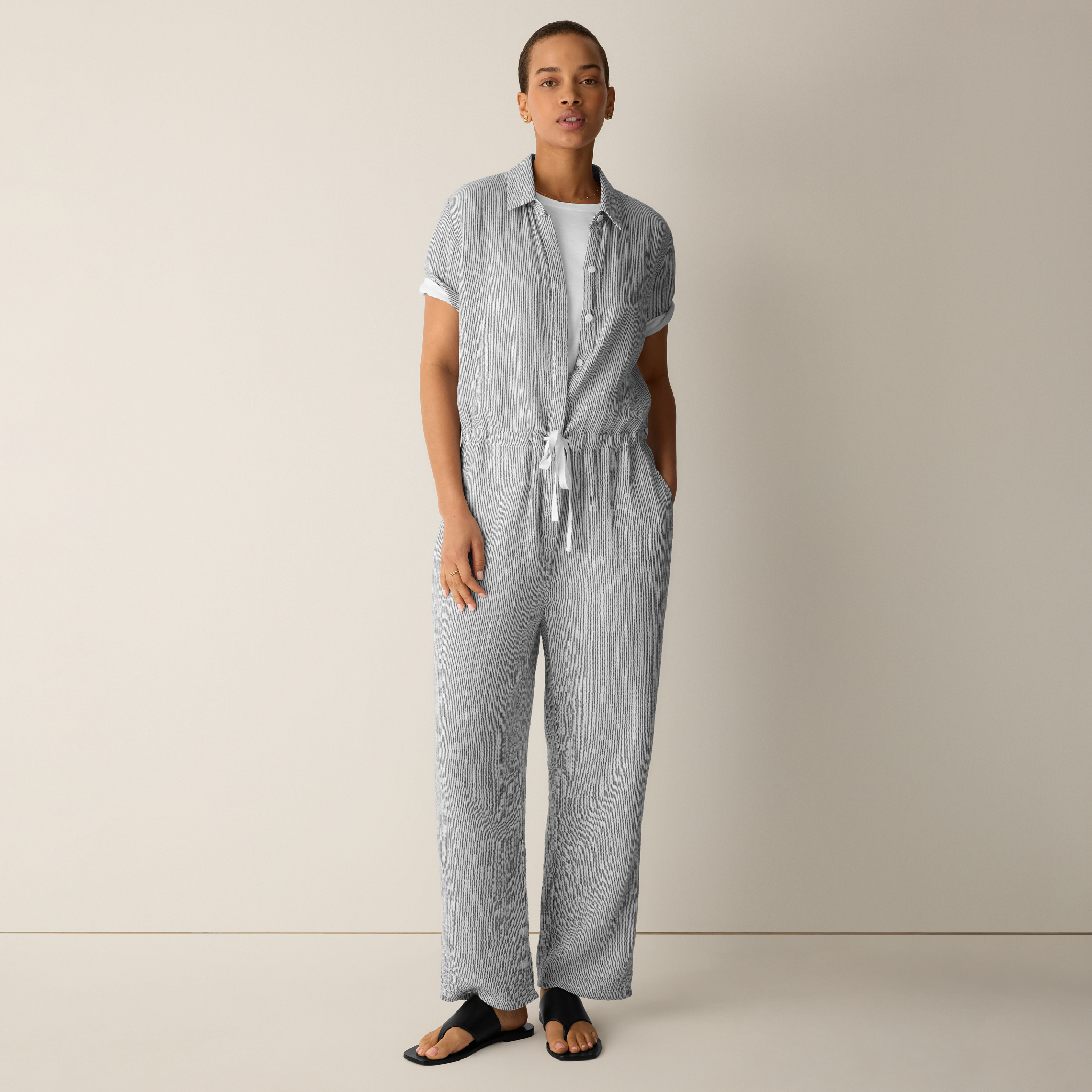 Striped Organic Cotton Gauze Jumpsuit from EILEEN FISHER - $228
