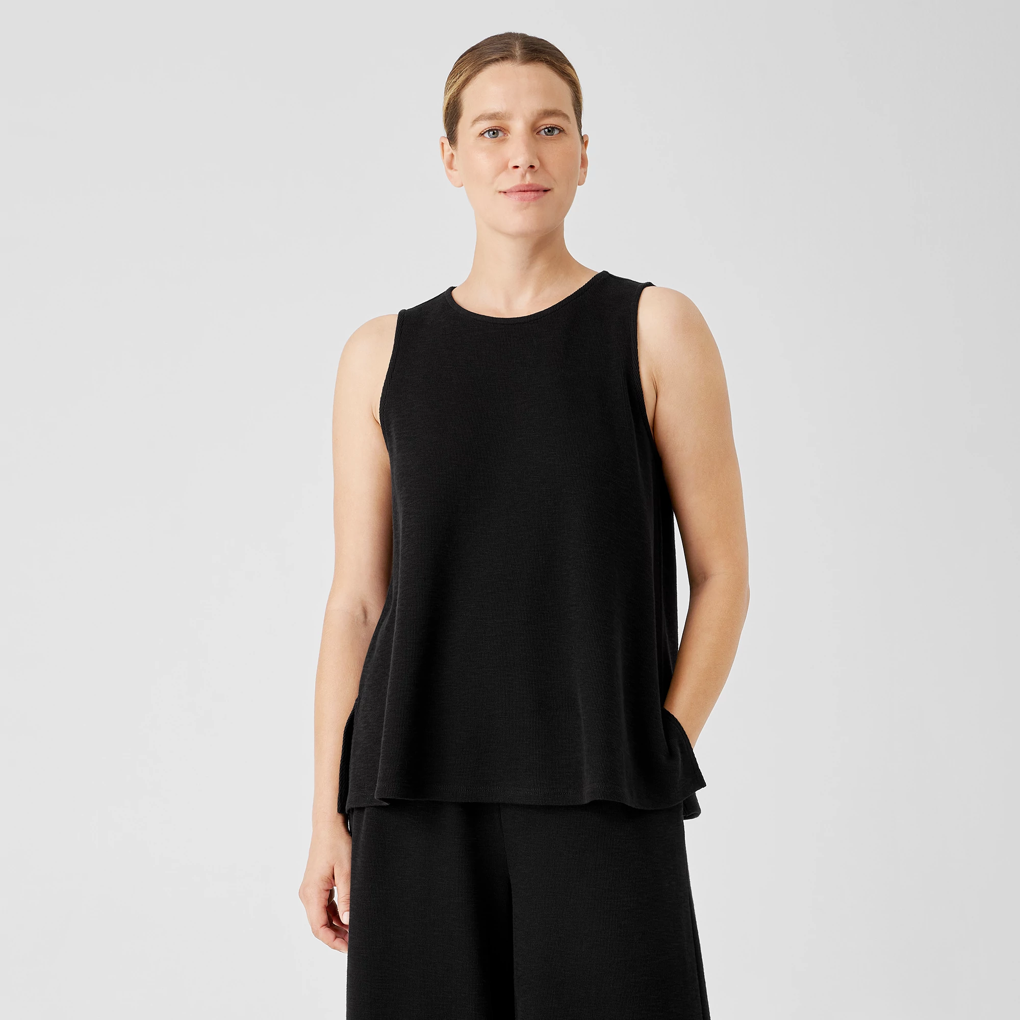 Organic Cotton Slubby Rib Knit Crew Neck Tank | EILEEN FISHER