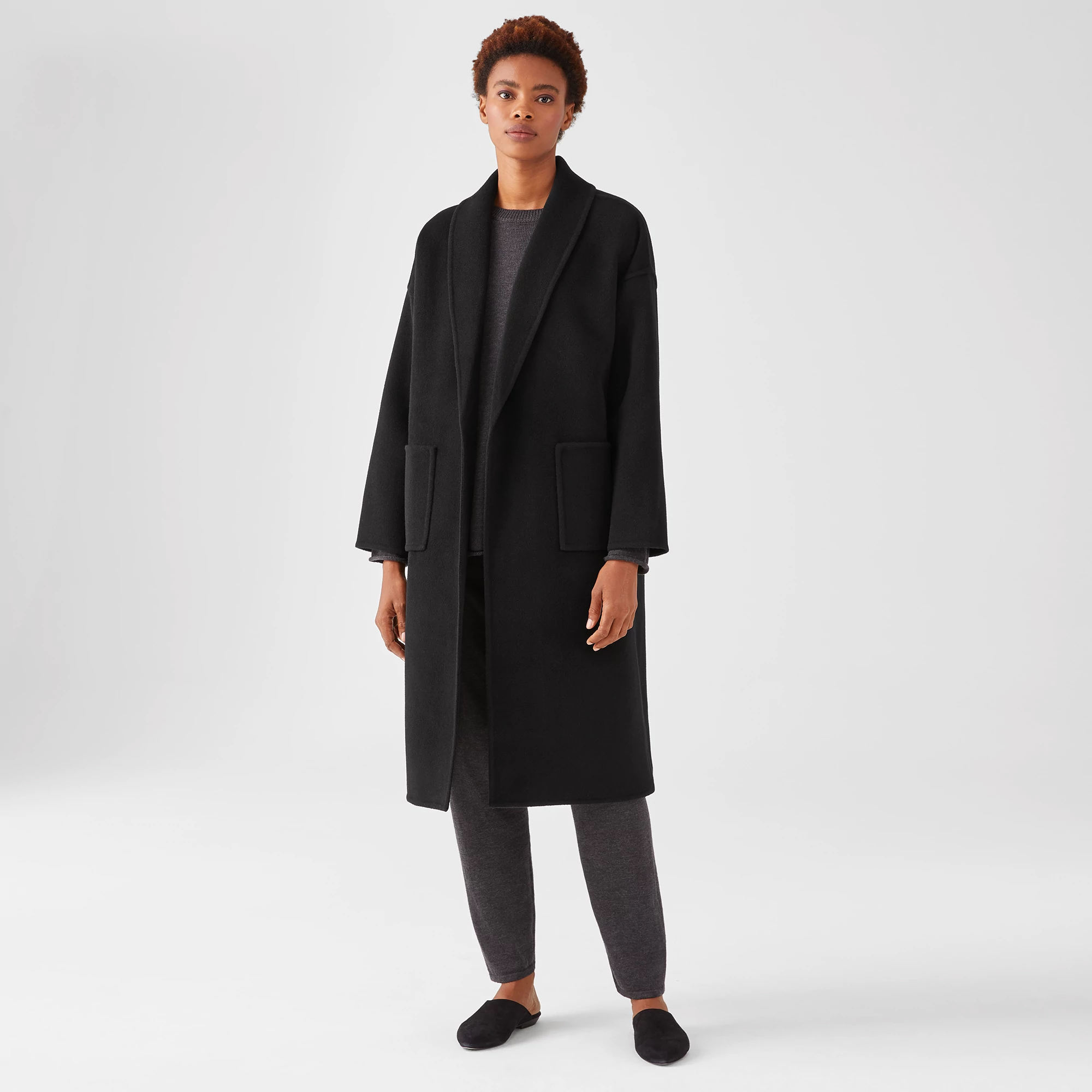 doubleface wool cashmere shawl collar coat