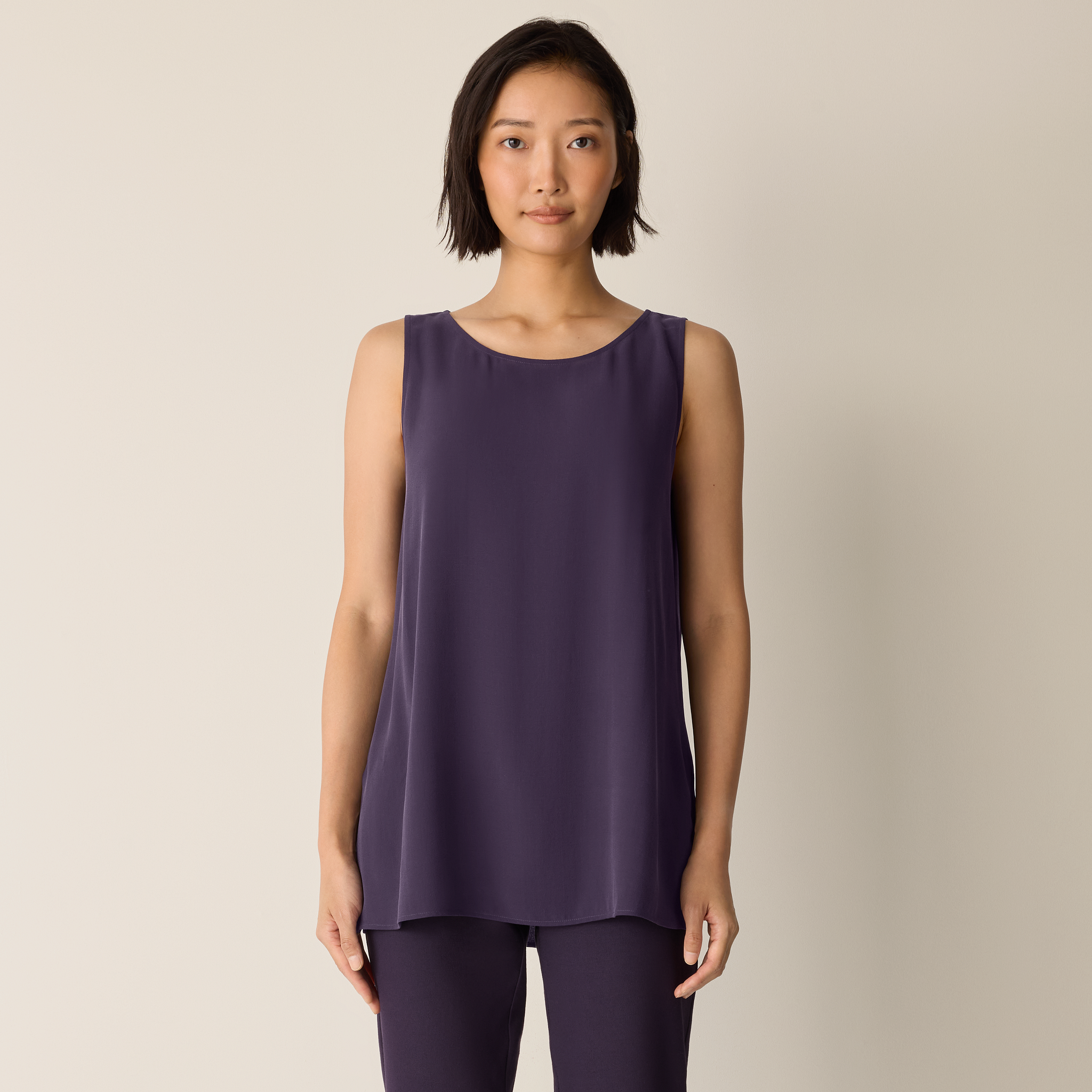 Silk Georgette Crepe Ballet Neck Long Tank