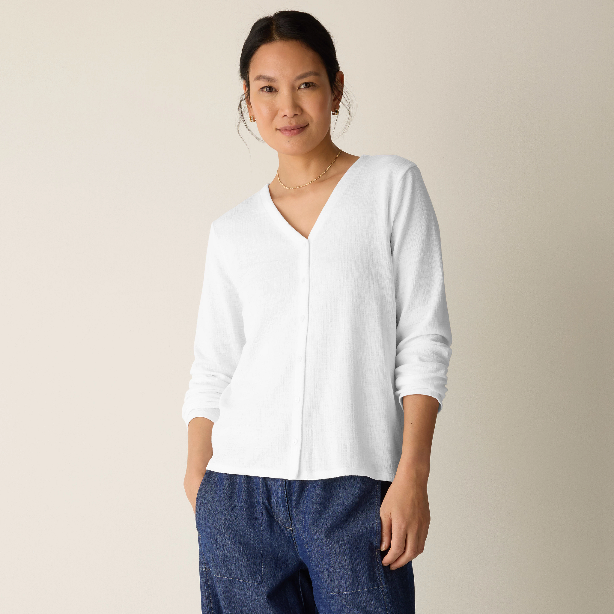 Cross Hatch Stretch Jersey Button-Front Top
