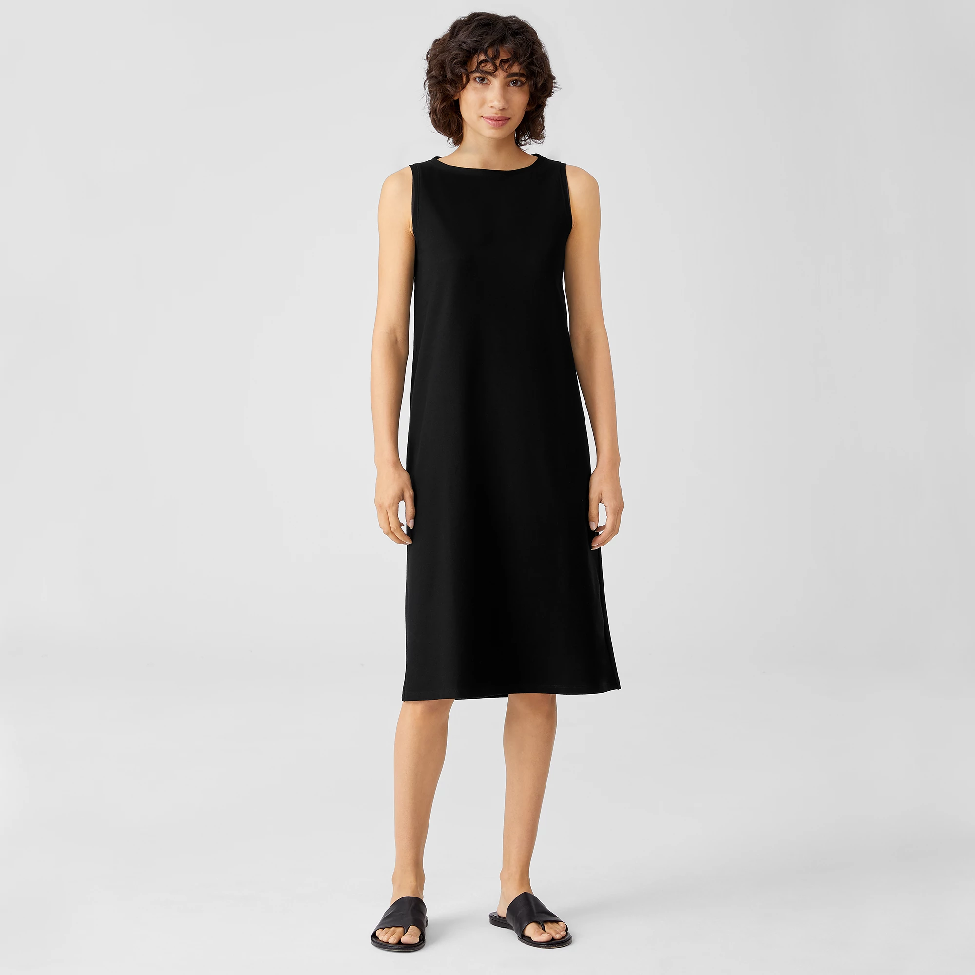 Washable Stretch Crepe Bateau Neck Dress | EILEEN FISHER