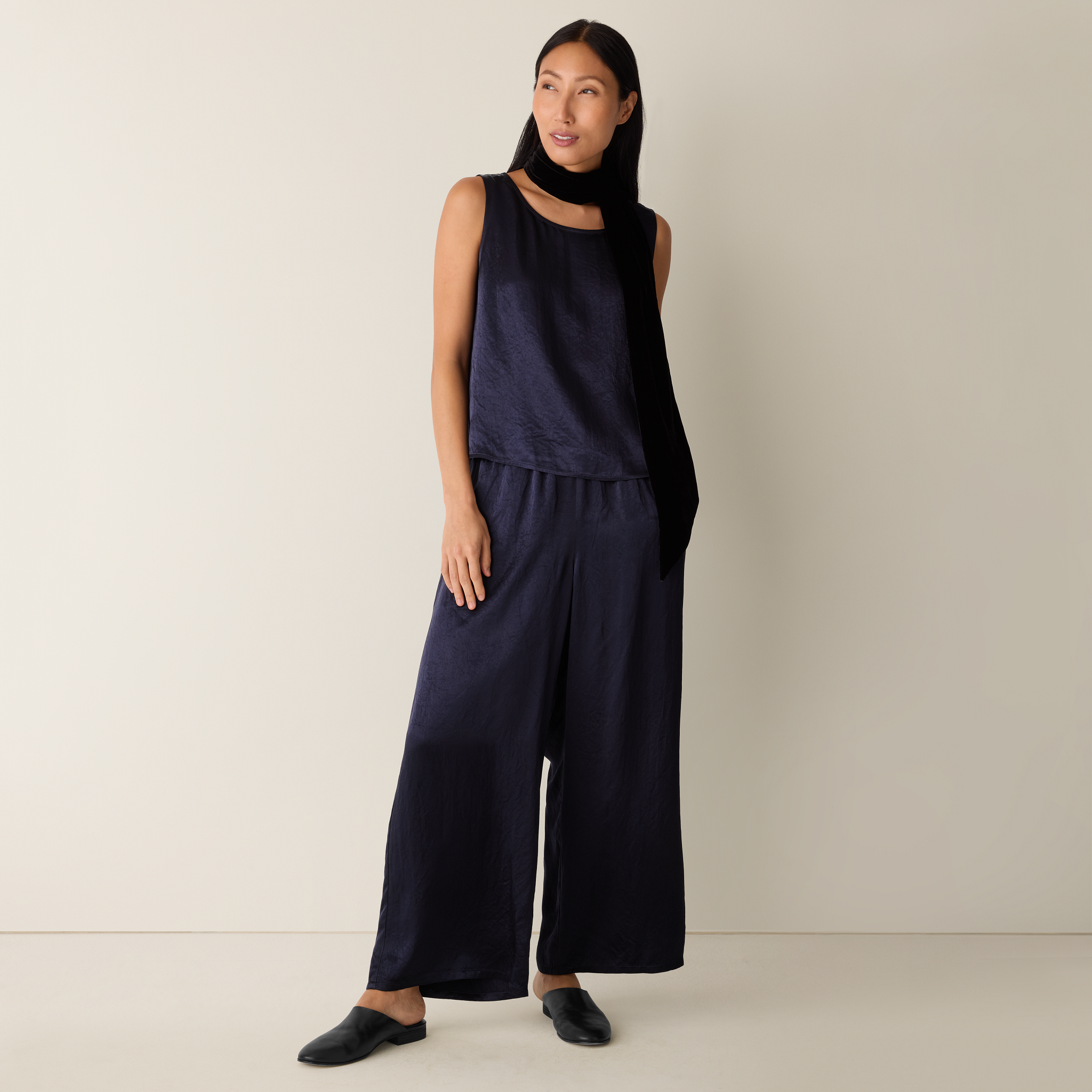 Textured Satin Ballet Neck Tank