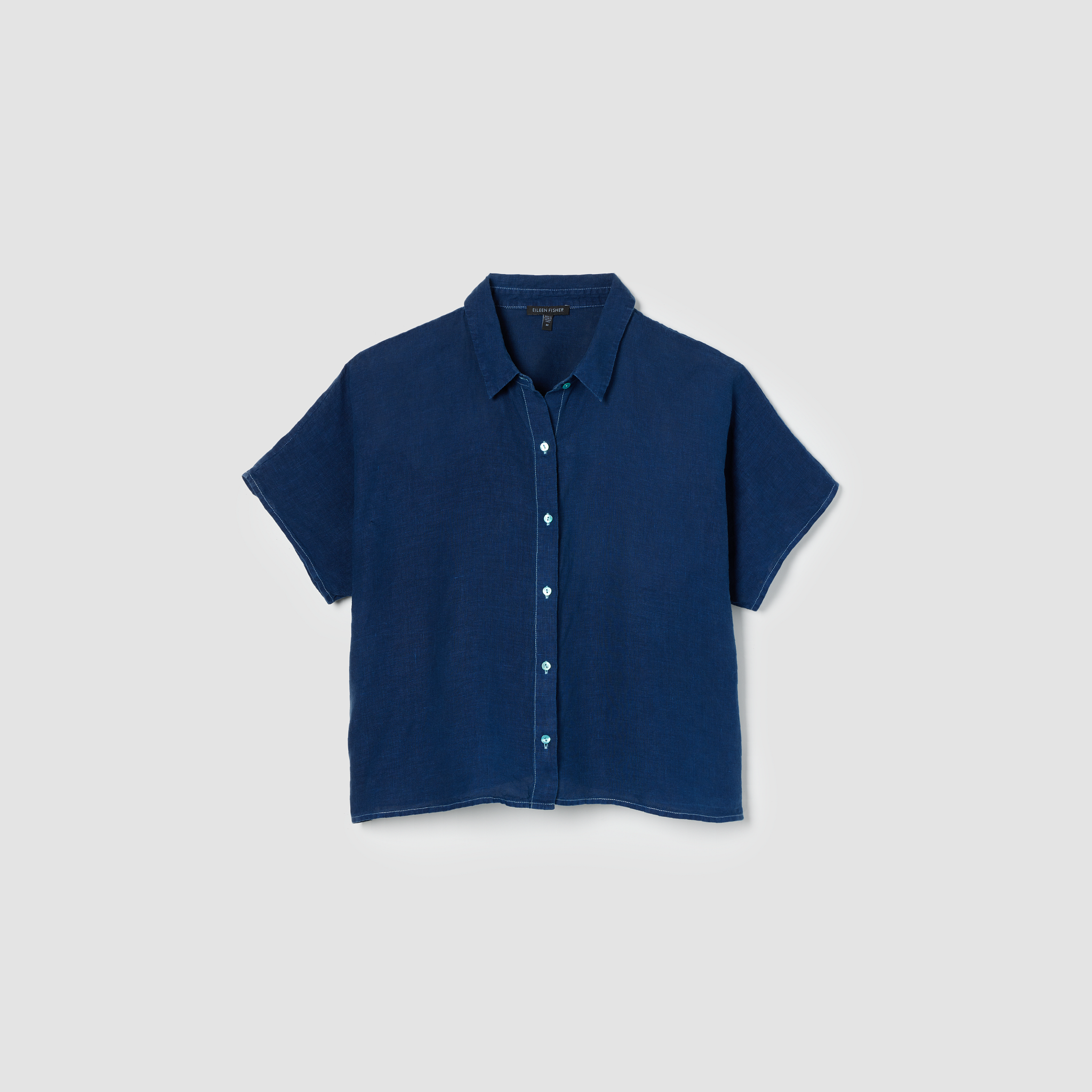 Renew Organic Linen Short-Sleeve Shirt, M | EILEEN FISHER