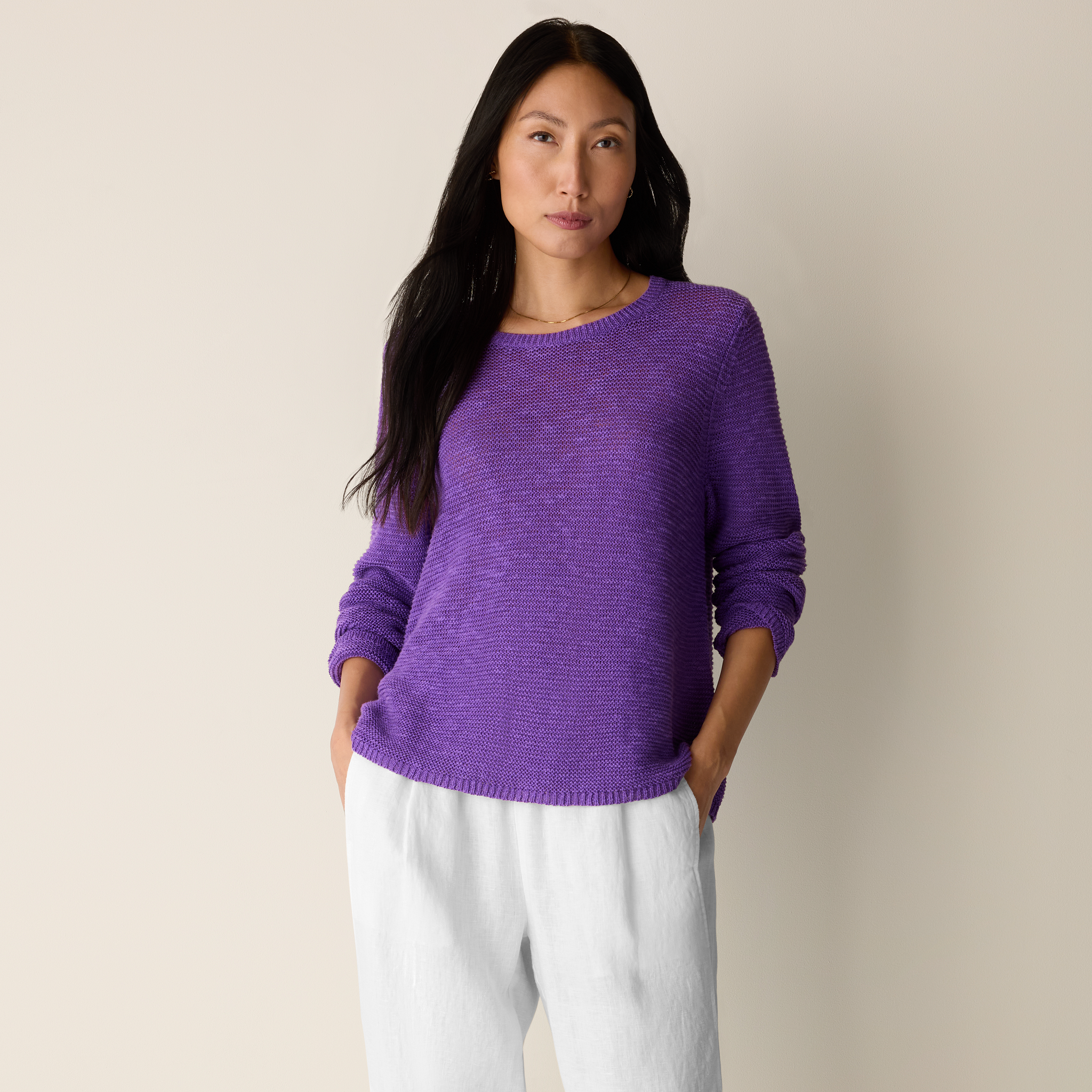 Organic Linen Cotton Slub Crew Neck Top from EILEEN FISHER - $228