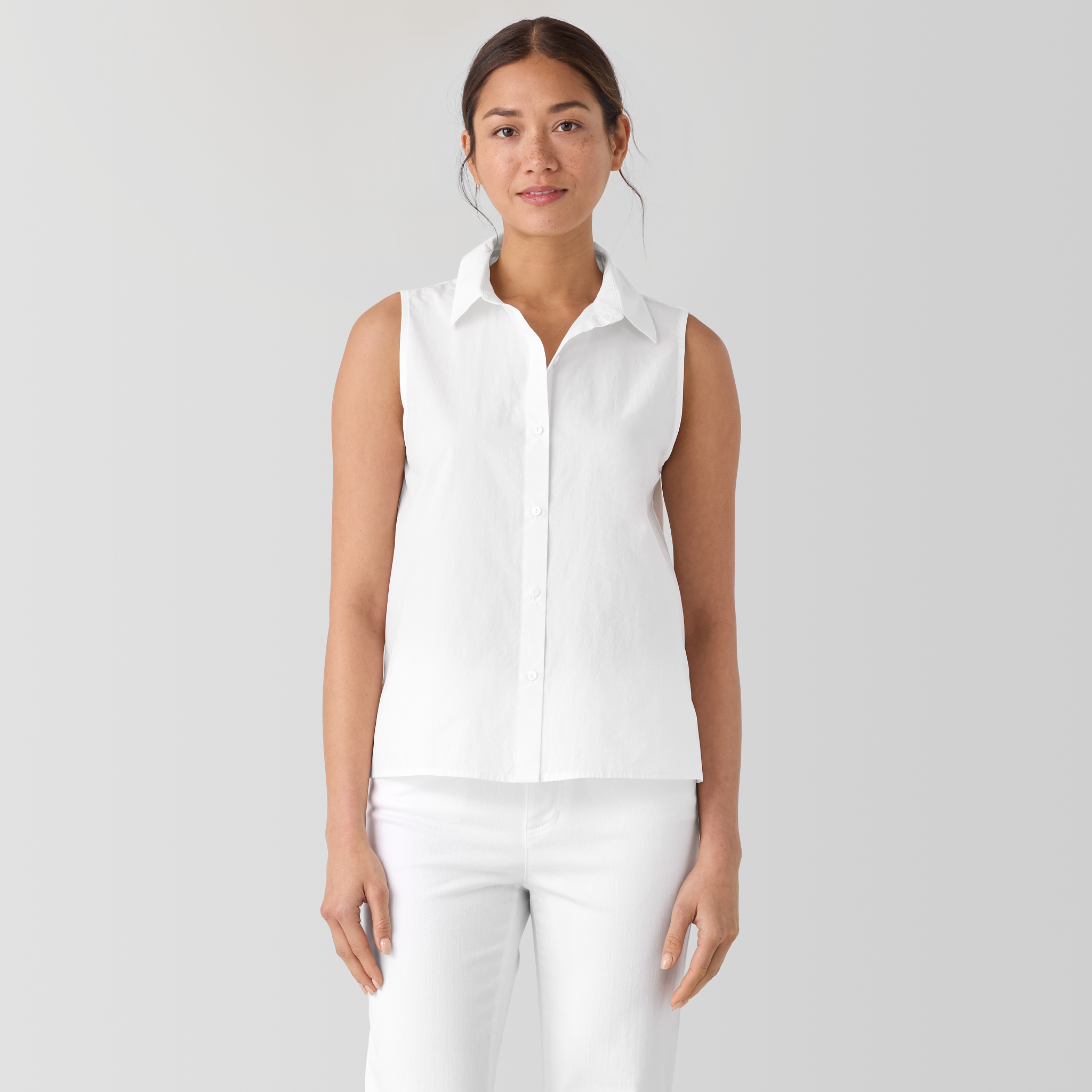 Washed Organic Cotton Poplin Sleeveless Shirt from EILEEN FISHER - $79.20