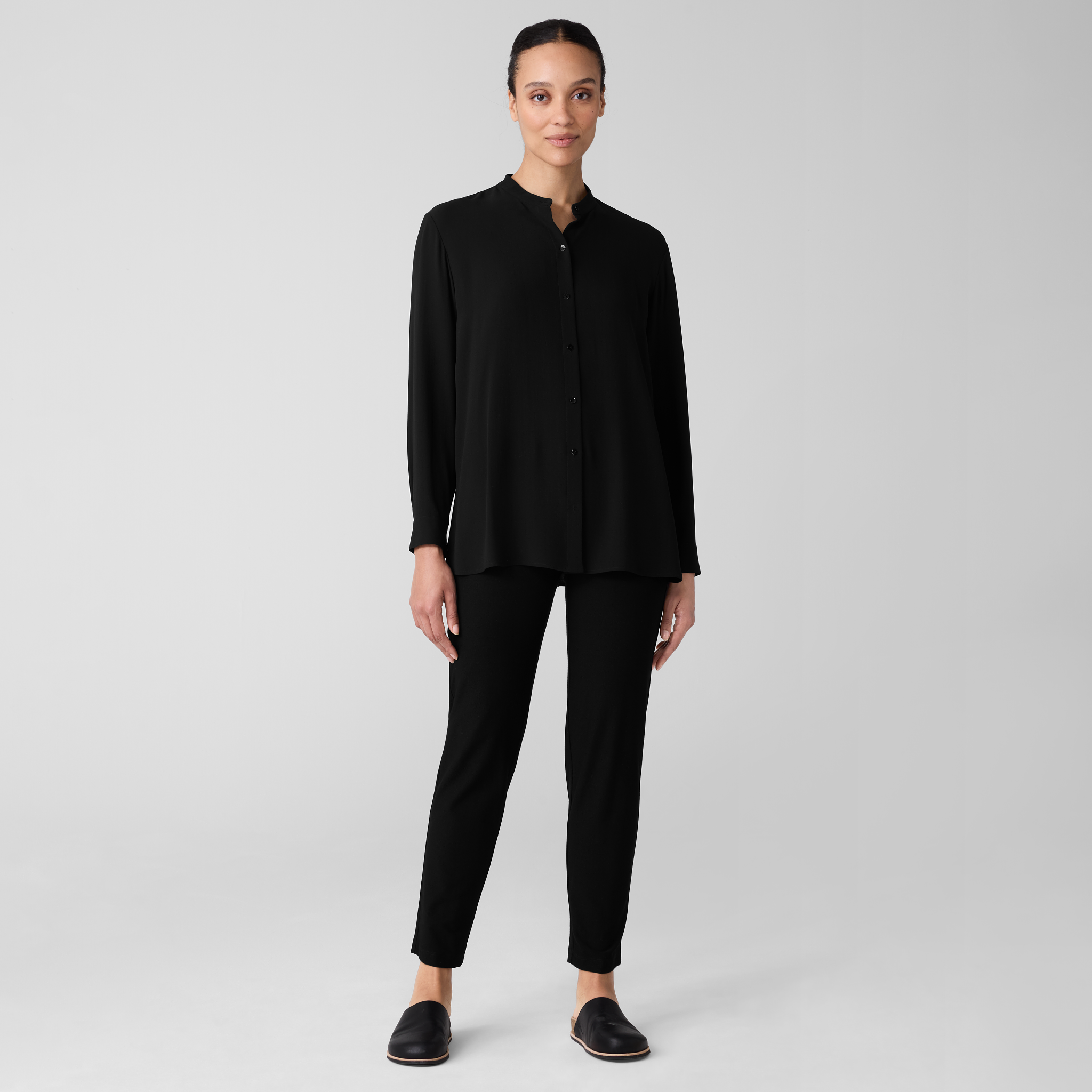 Eileen Fisher Petite High-Waist Stretch Crepe Slim Ankle Pants