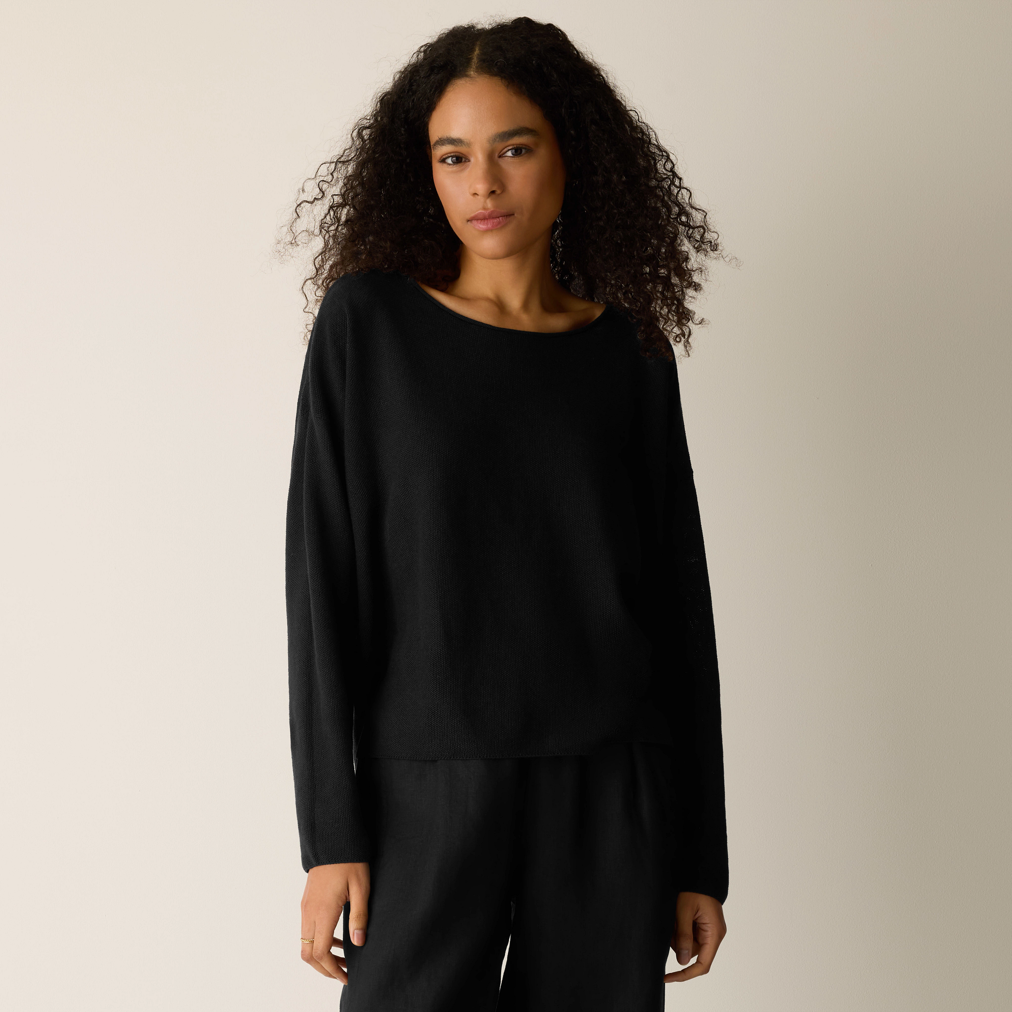 Organic Linen Cotton Jewel Neck Box-Top