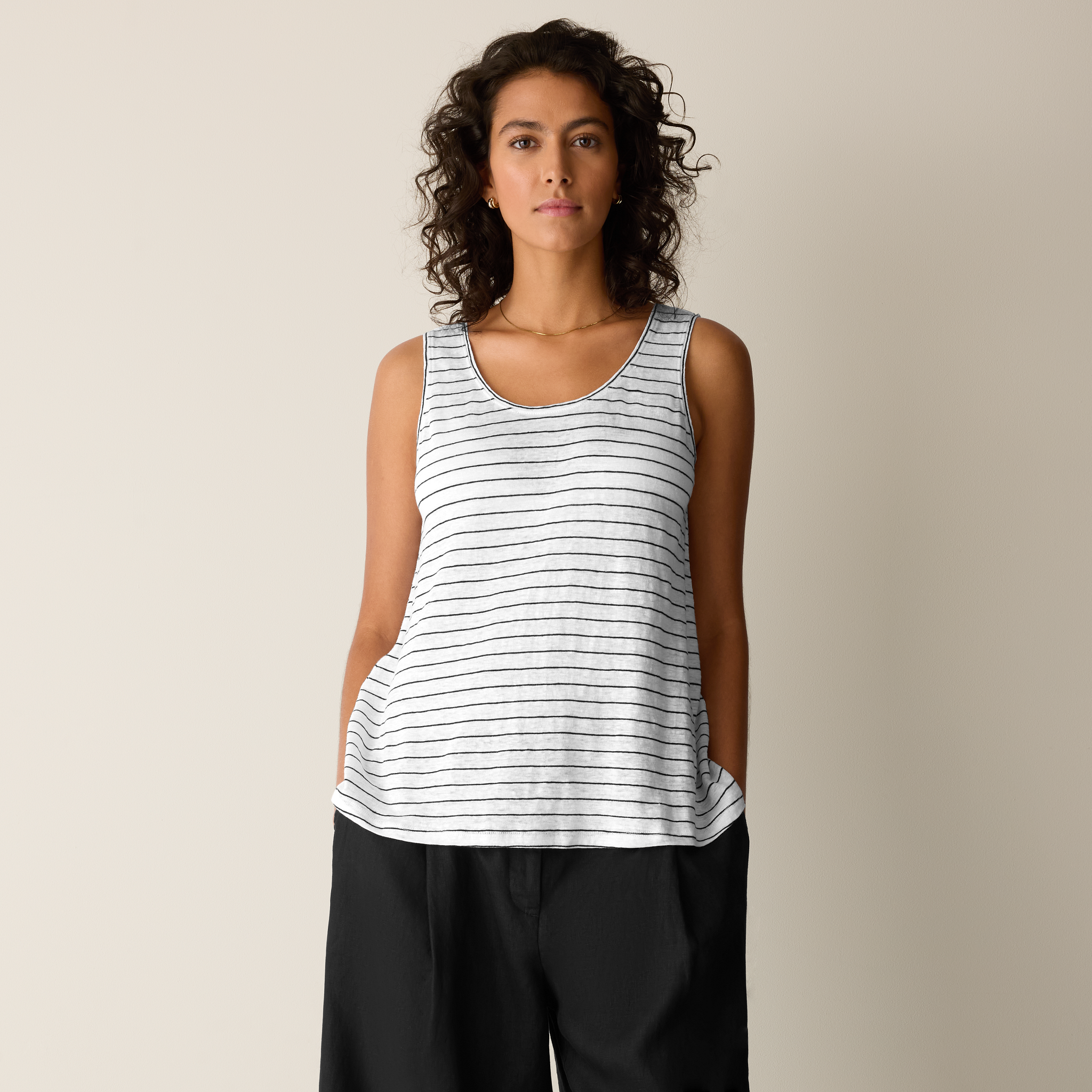 Organic Linen Jersey Stripe Scoop Neck Tank from EILEEN FISHER - $118