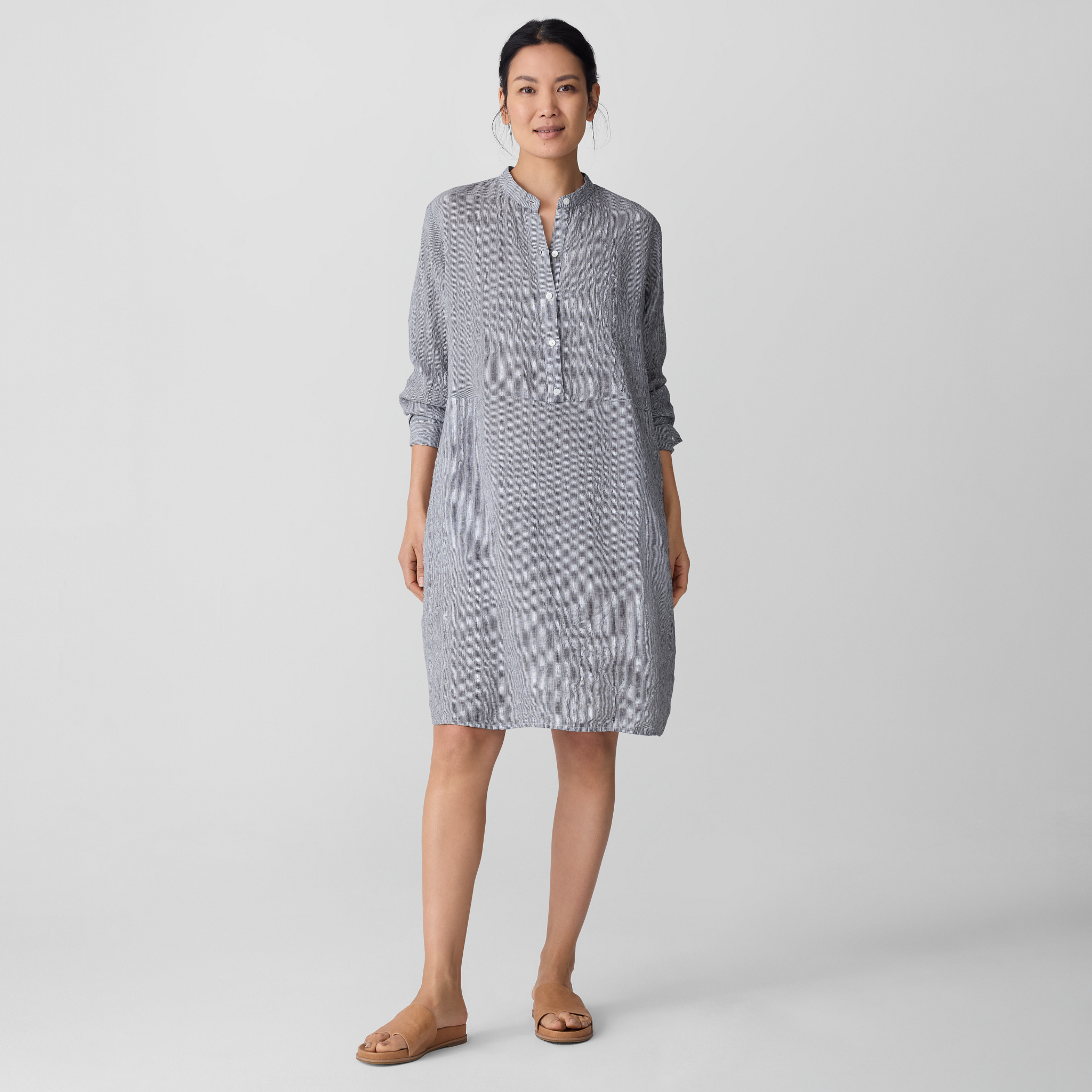 CHICLINE [チックライン] HUDSON SHIRT DRESS HUDSON Linen Blend Striped Shirt Dress Sz L | eBay