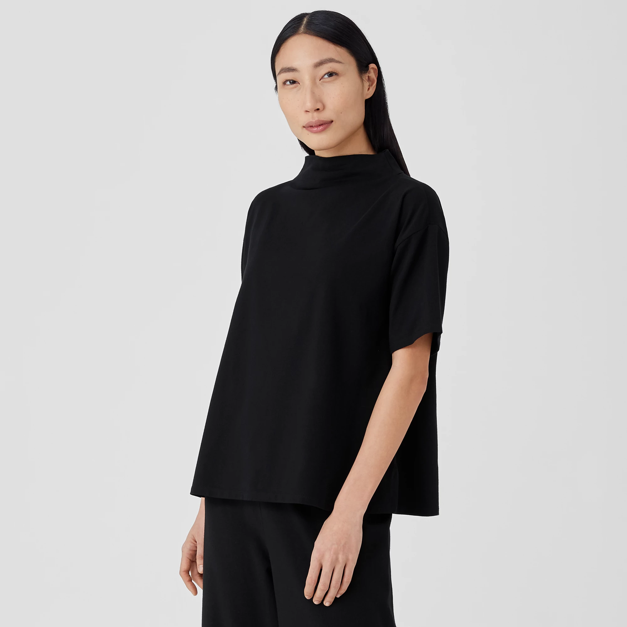 Traceable Organic Cotton Jersey Funnel Neck Top | EILEEN FISHER