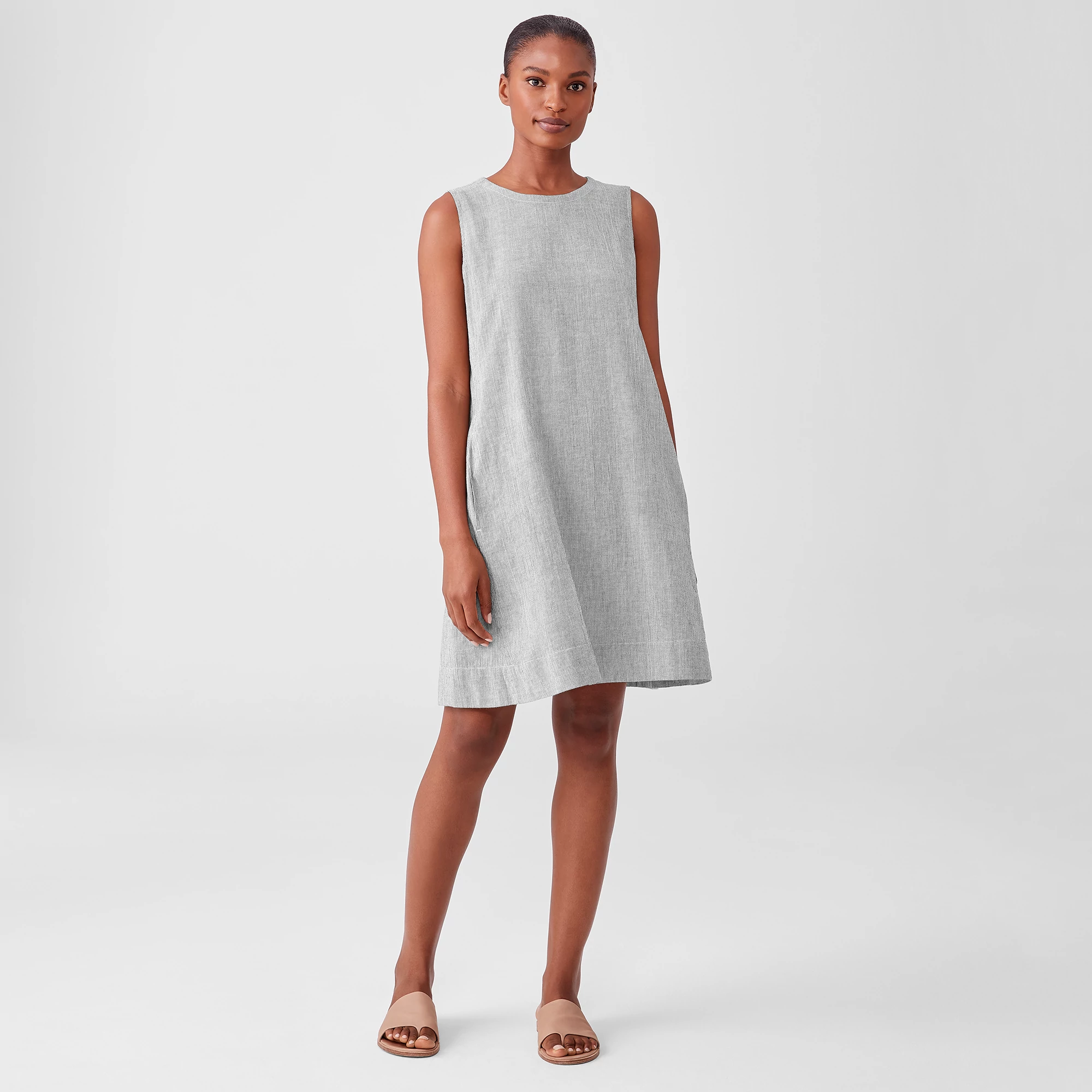 Organic Cotton Linen Ticking Stripe Dress | EILEEN FISHER