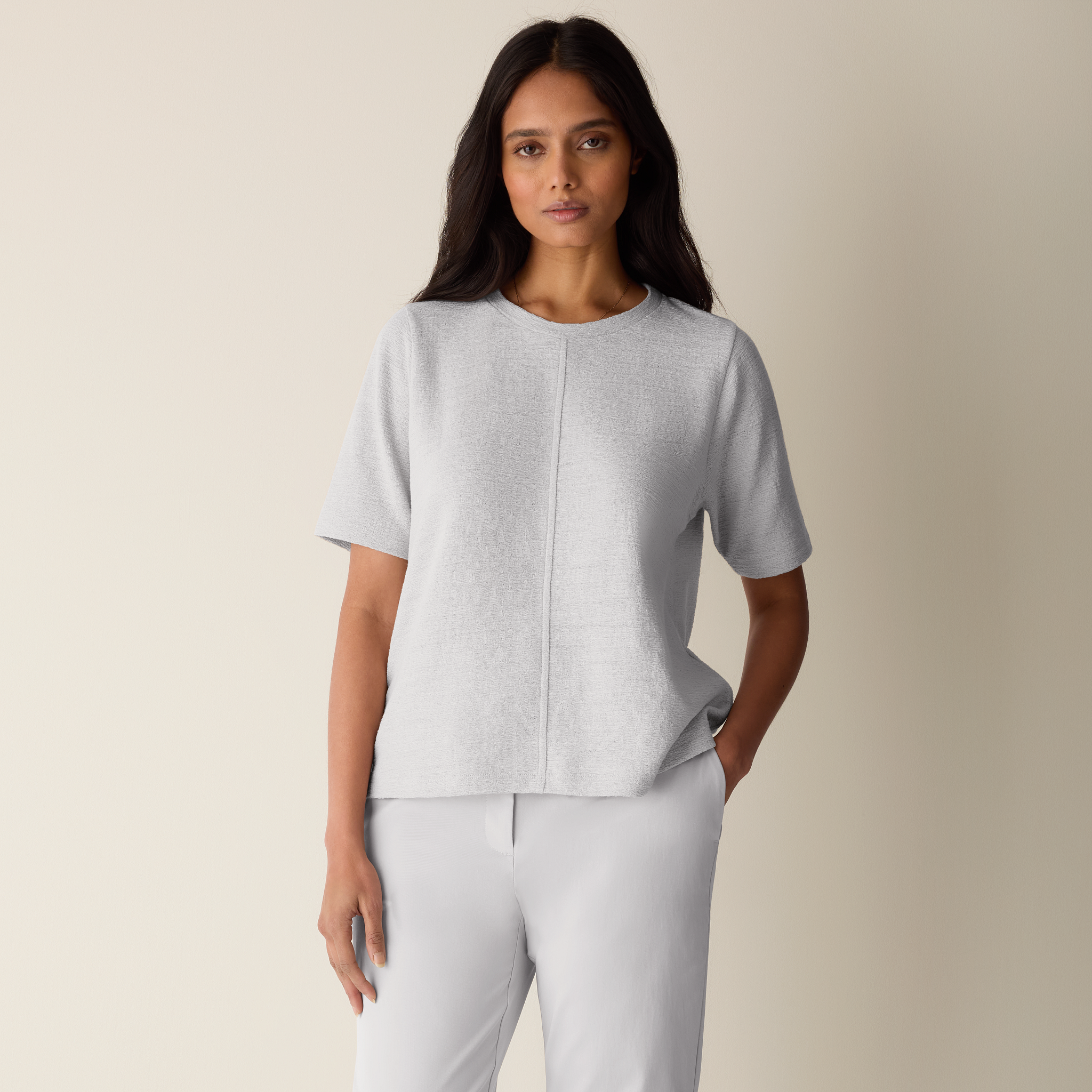 Organic Cotton Jacquard Crew Neck Top