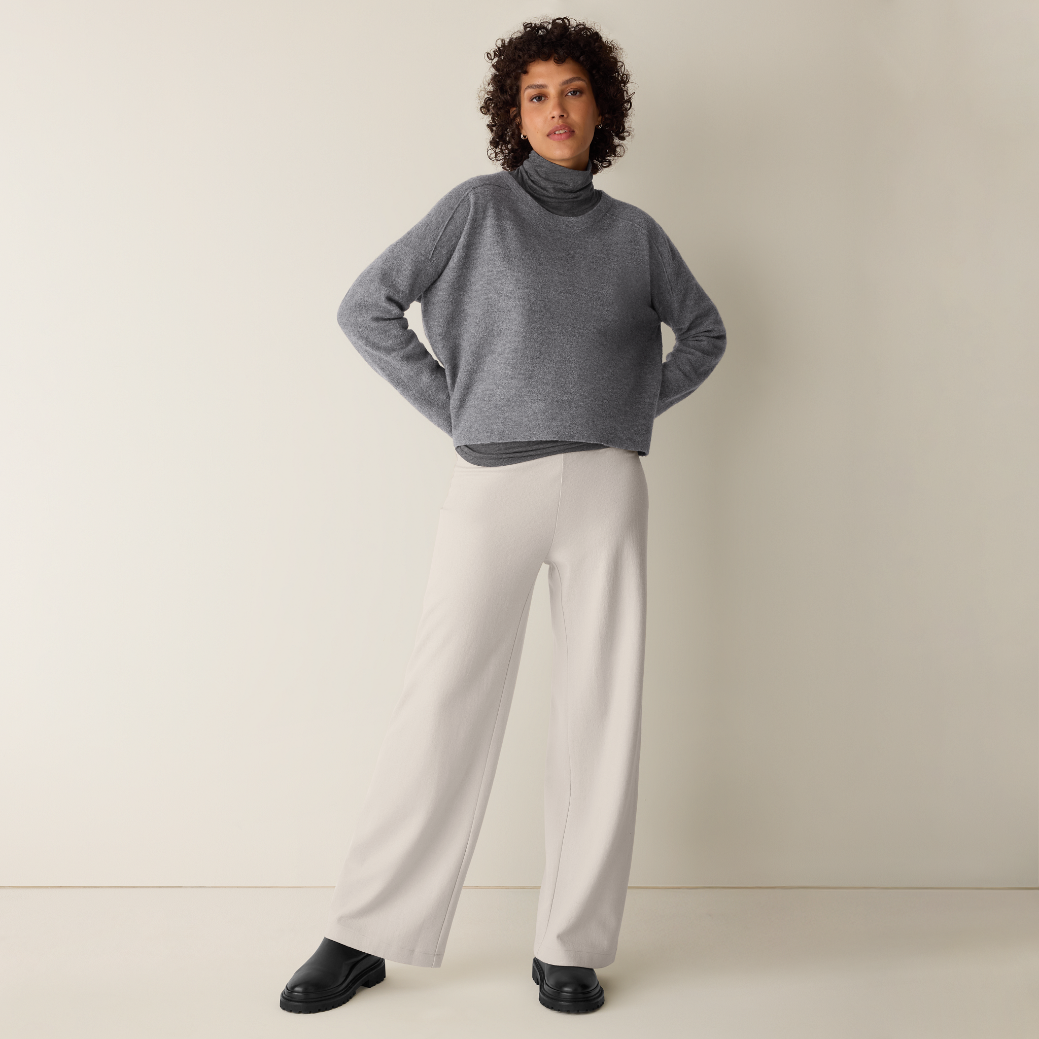Felted Wool Jersey Wide-Leg Pant in Regenerative Wool