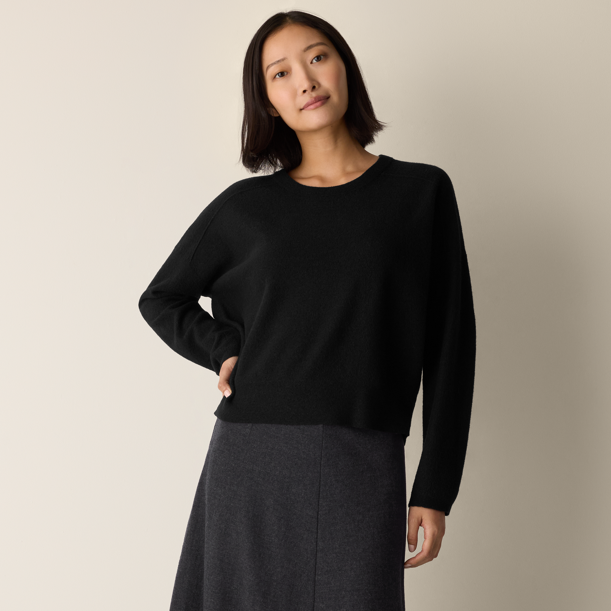 Fine Felted Wool Crew Neck Short Top in Regenerative Wool from EILEEN FISHER - $175.20