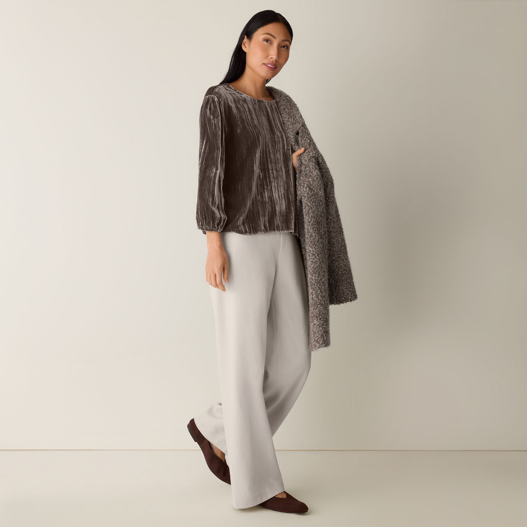 Crushed Velvet Round Neck Top