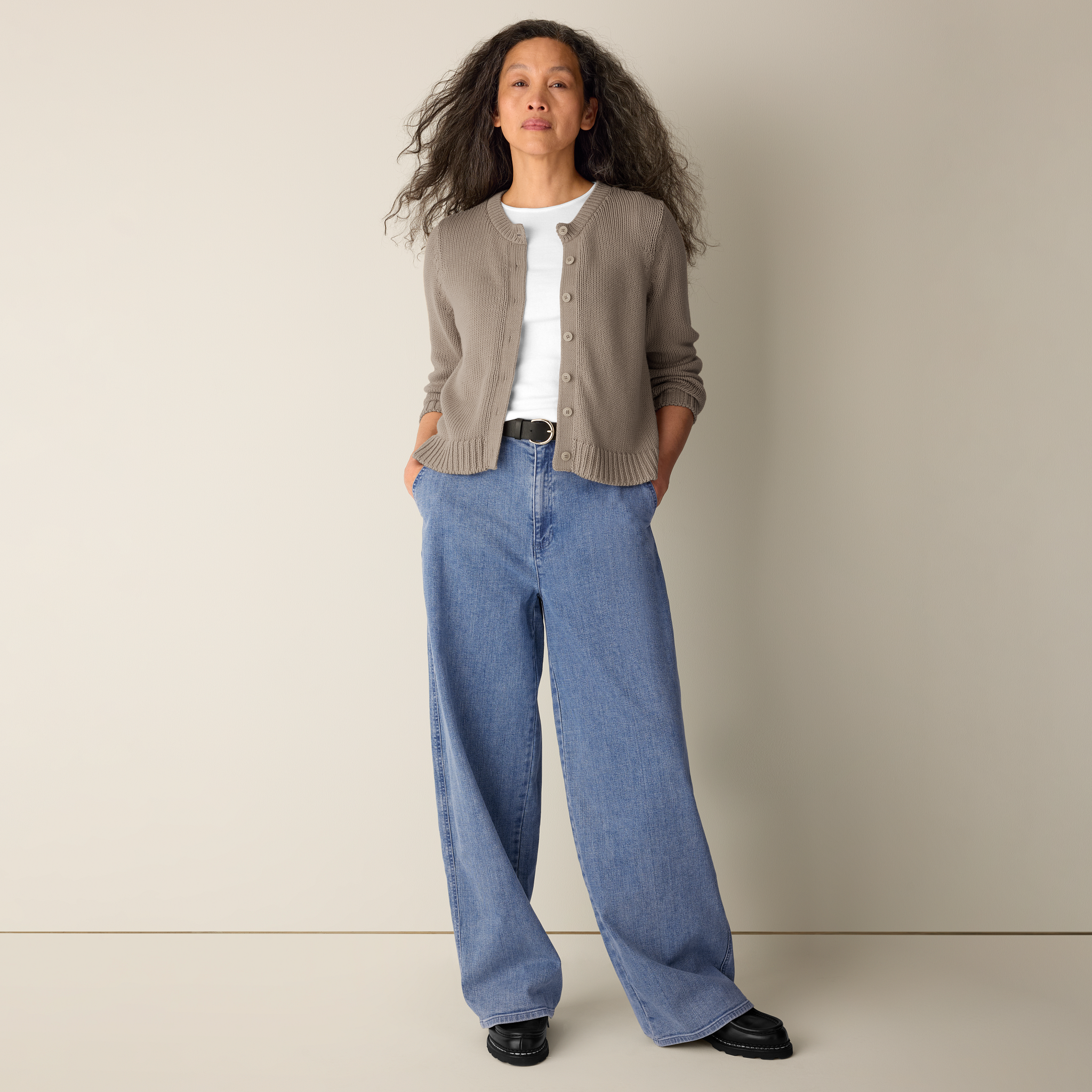 Cotton Stretch Denim Roomy Wide Trouser | EILEEN FISHER
