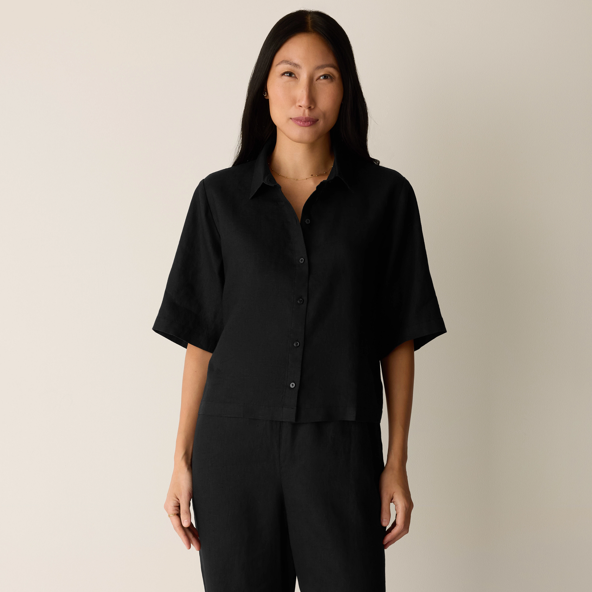 Organic Handkerchief Linen Elbow-Sleeve Shirt from EILEEN FISHER - $158