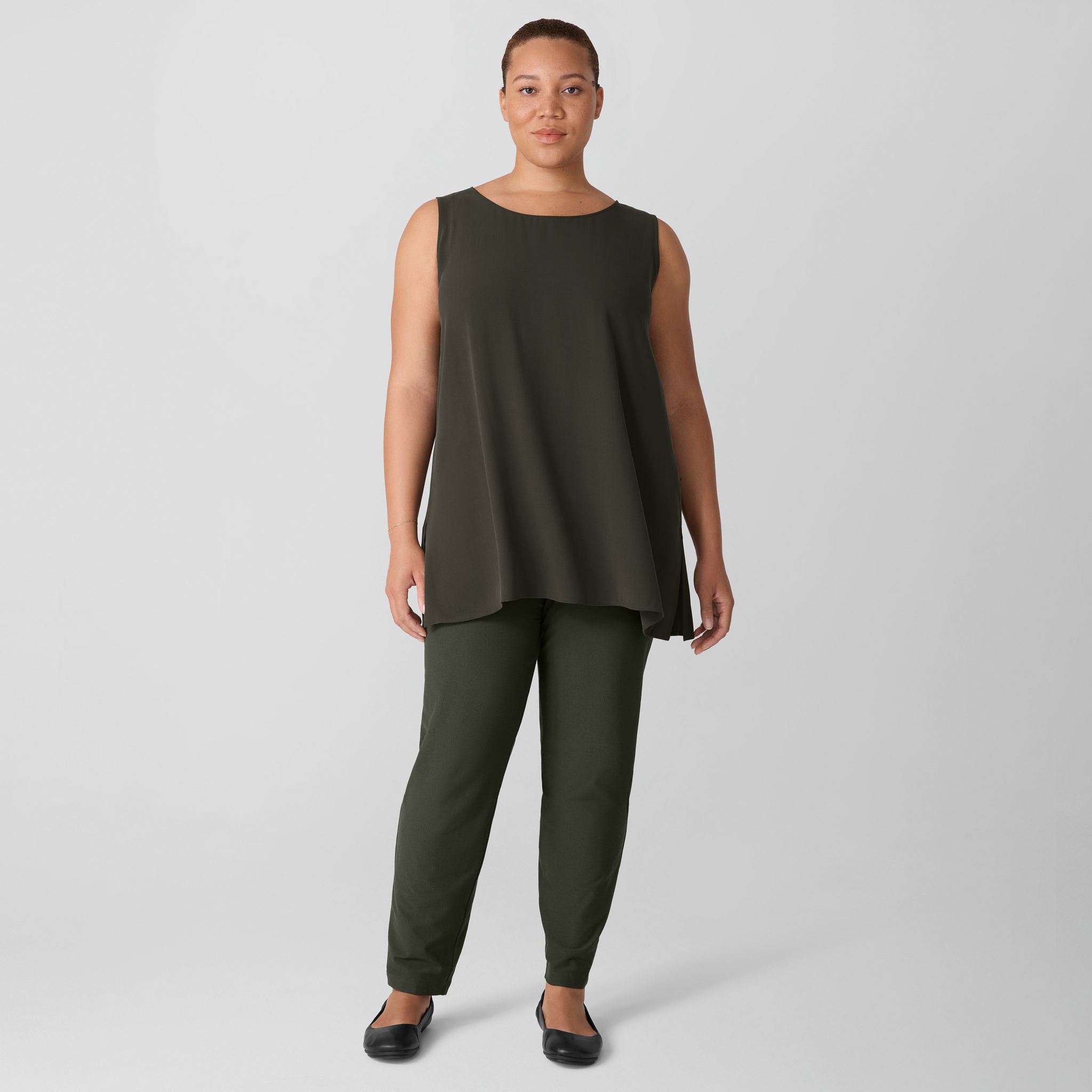 Silk Georgette Crepe Ballet Neck Long Tank | EILEEN FISHER