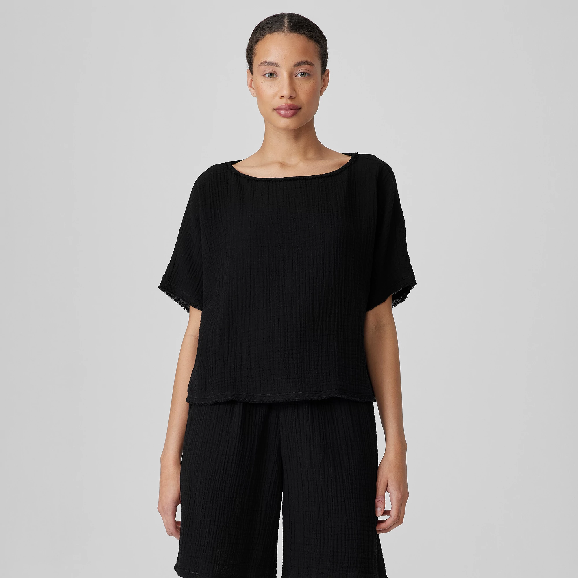 Organic Cotton Lofty Gauze Bateau Neck Top | EILEEN FISHER