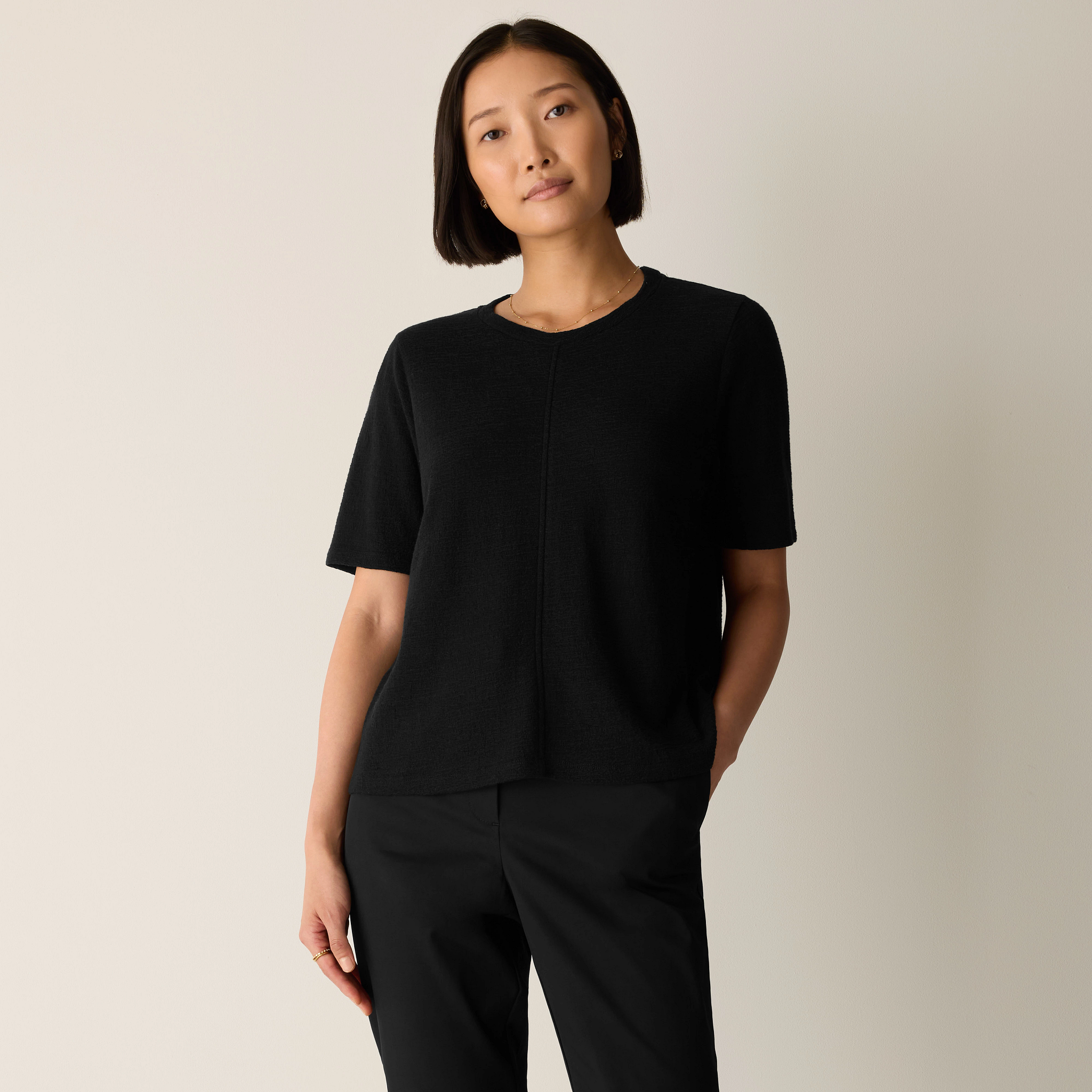 Organic Cotton Jacquard Crew Neck Top