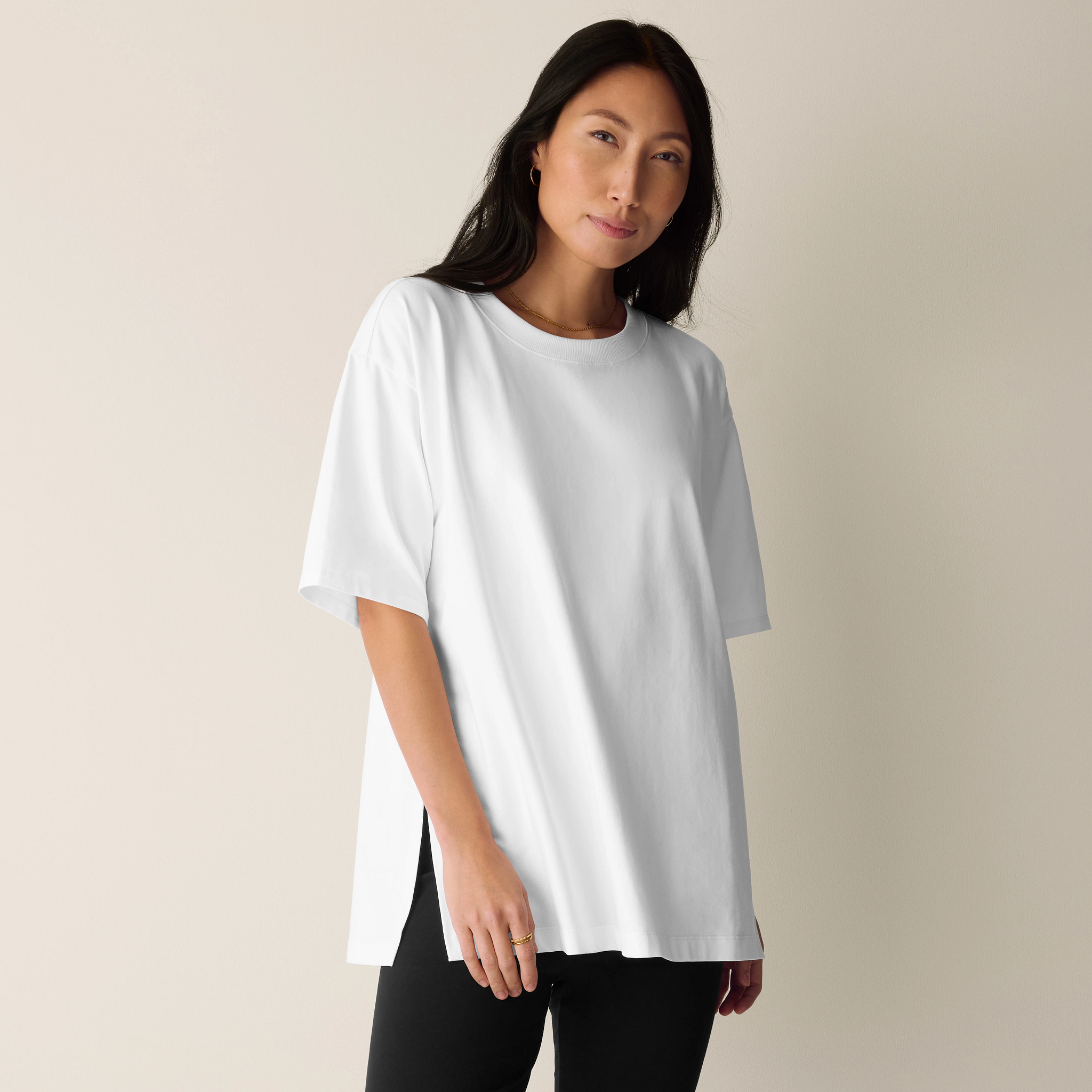 Pima Cotton Stretch Jersey Crew Neck Long Top from EILEEN FISHER - $148