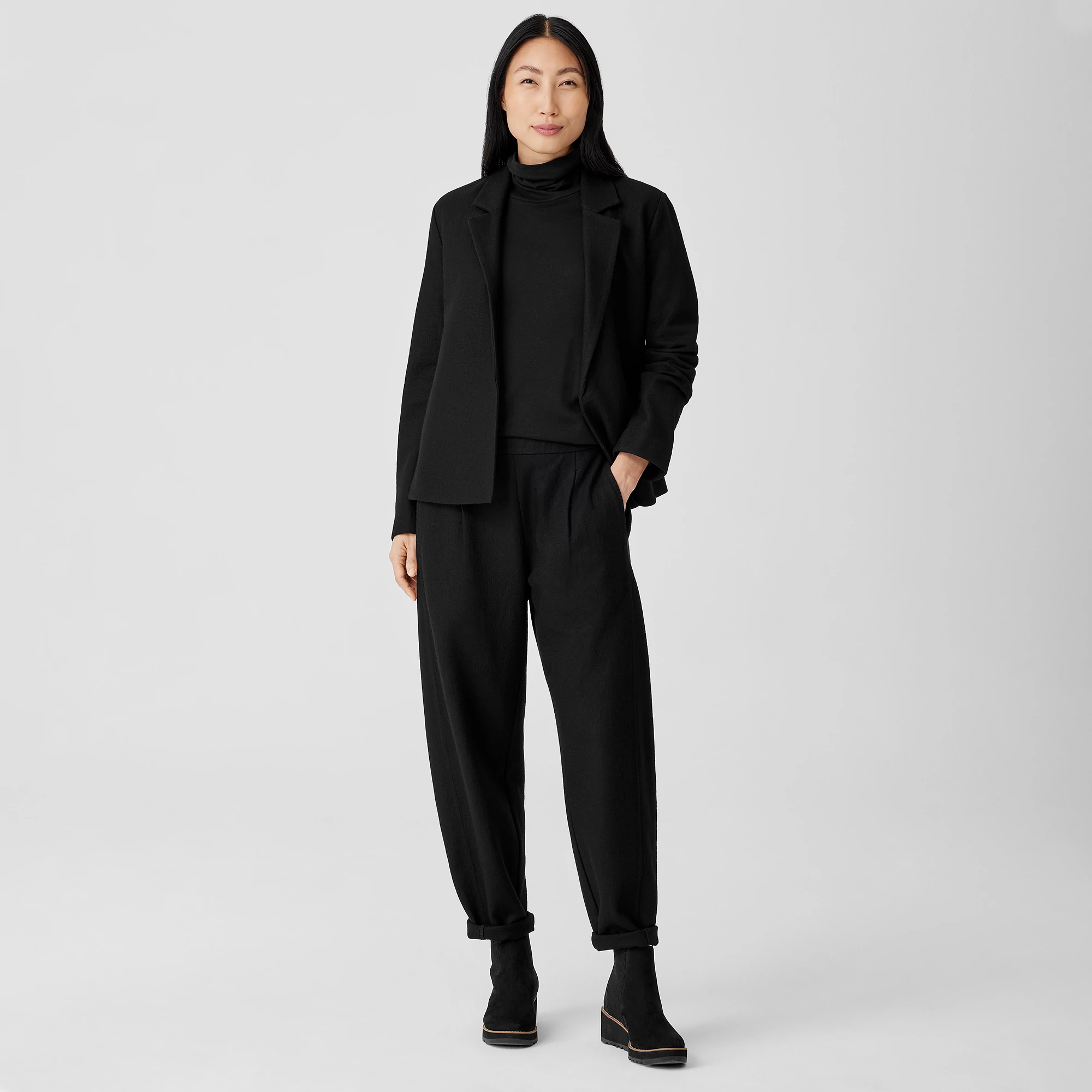 Boiled Wool Jersey Pleated Lantern Pant | EILEEN FISHER