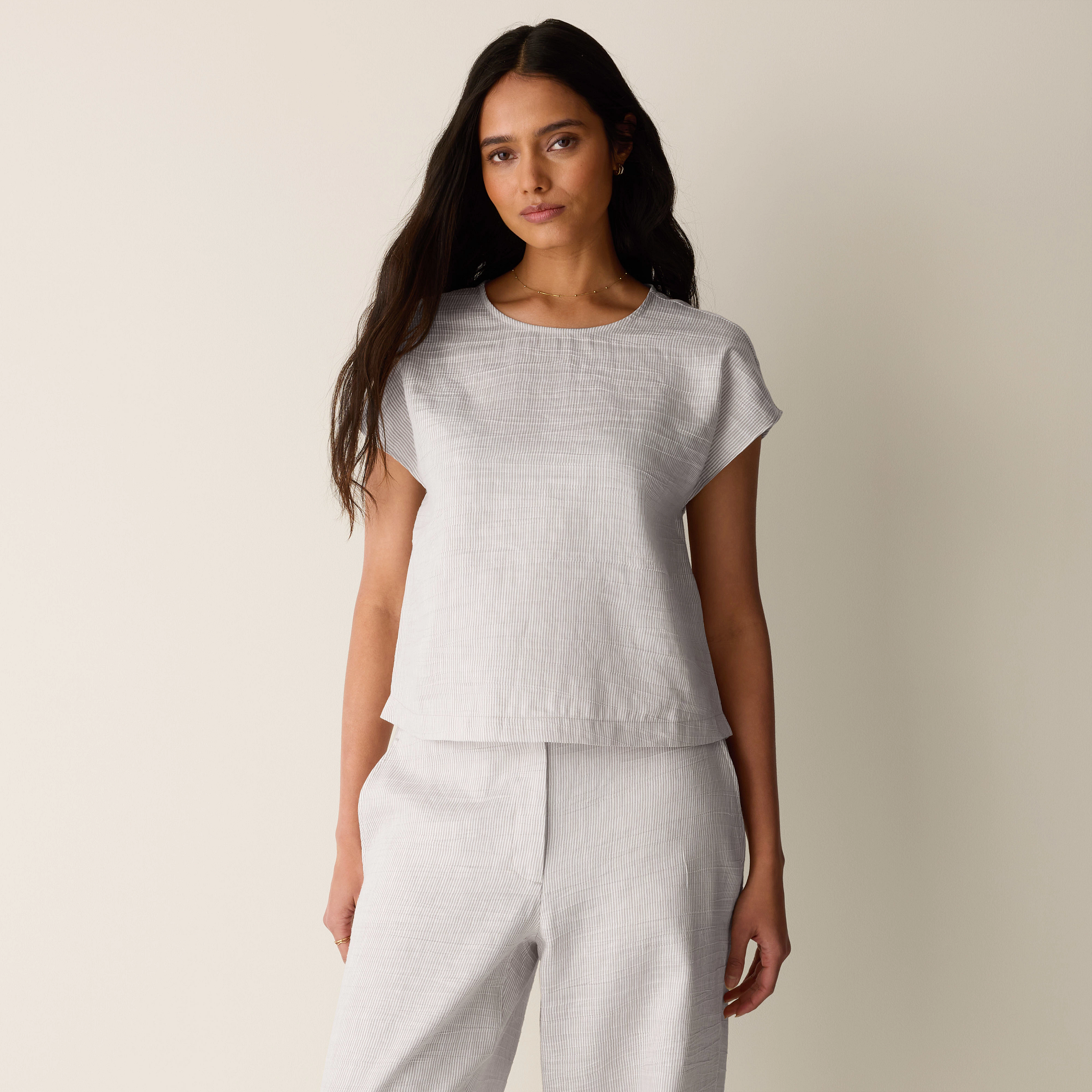 Striped Linen Nylon Sheen Square Top