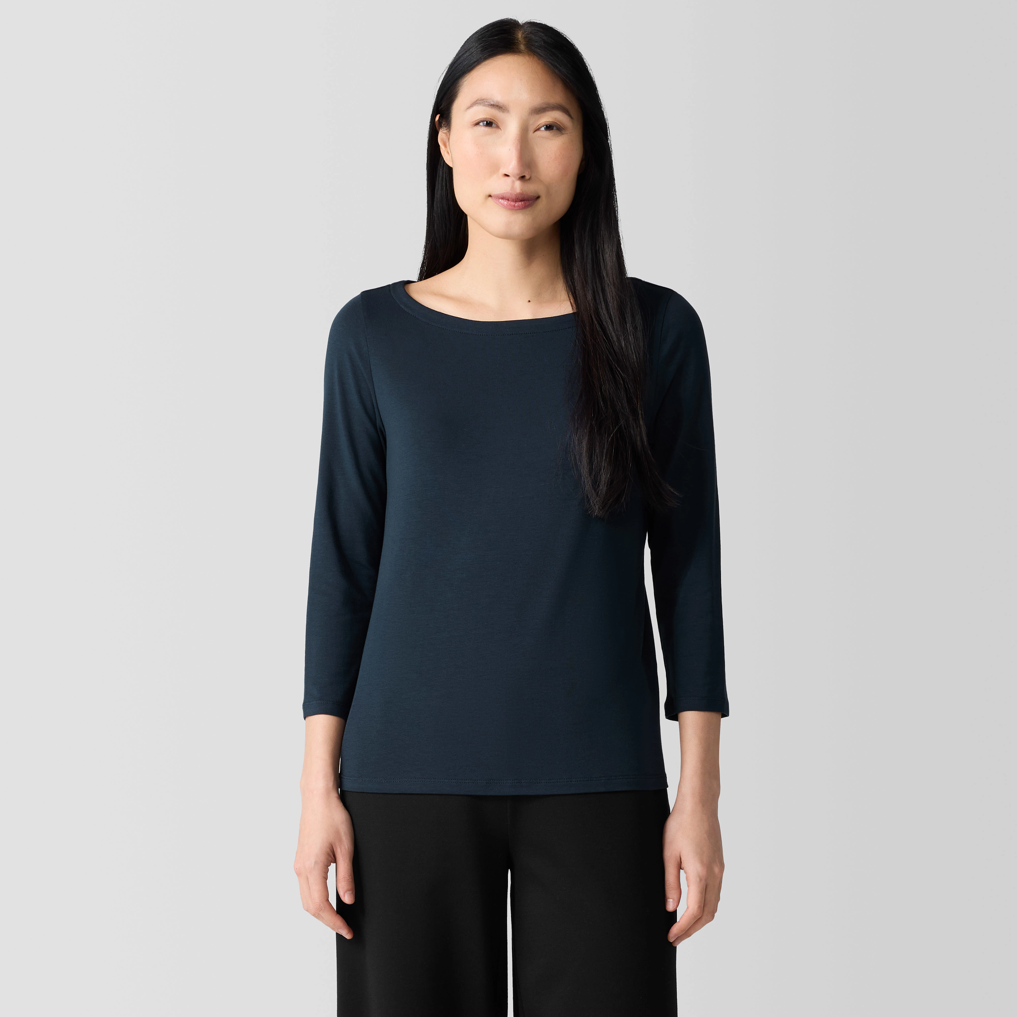 Fine Jersey Bateau Neck Top EILEEN FISHER
