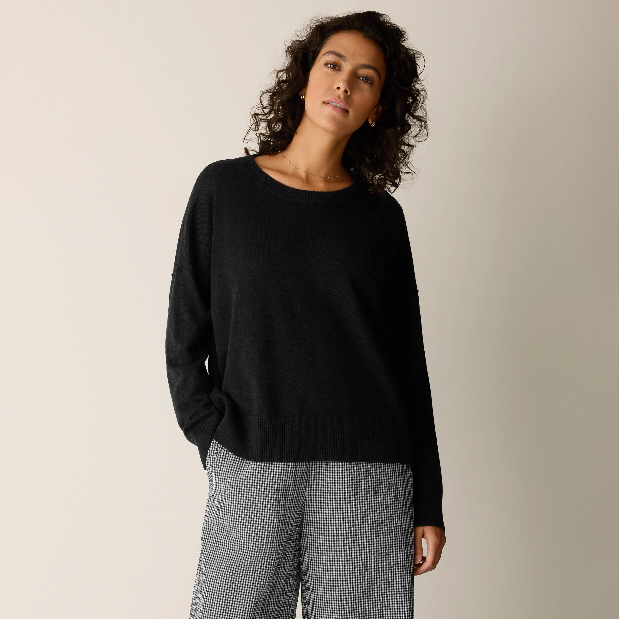 Organic Linen Cotton Slub Crew Neck Top