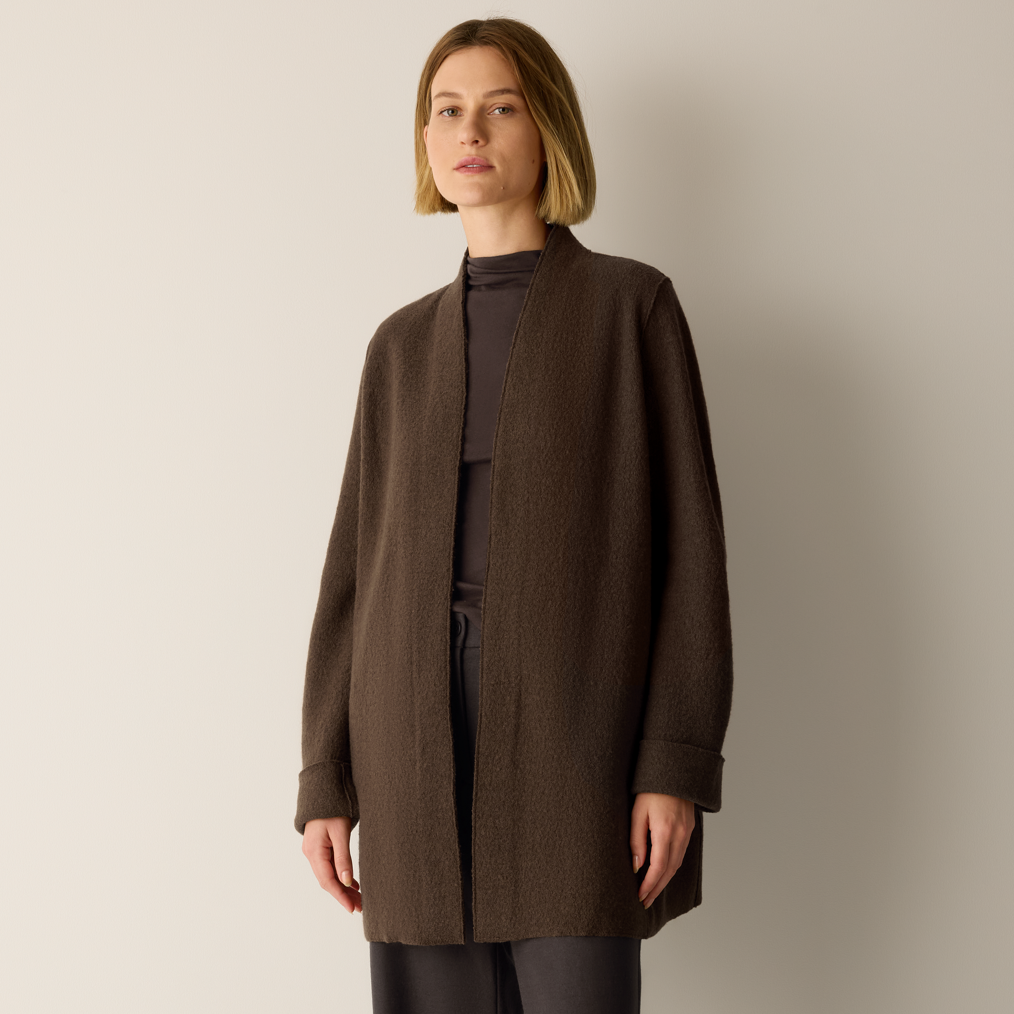 Lightweight Boiled Wool High Collar Jacket in Regenerative Wool